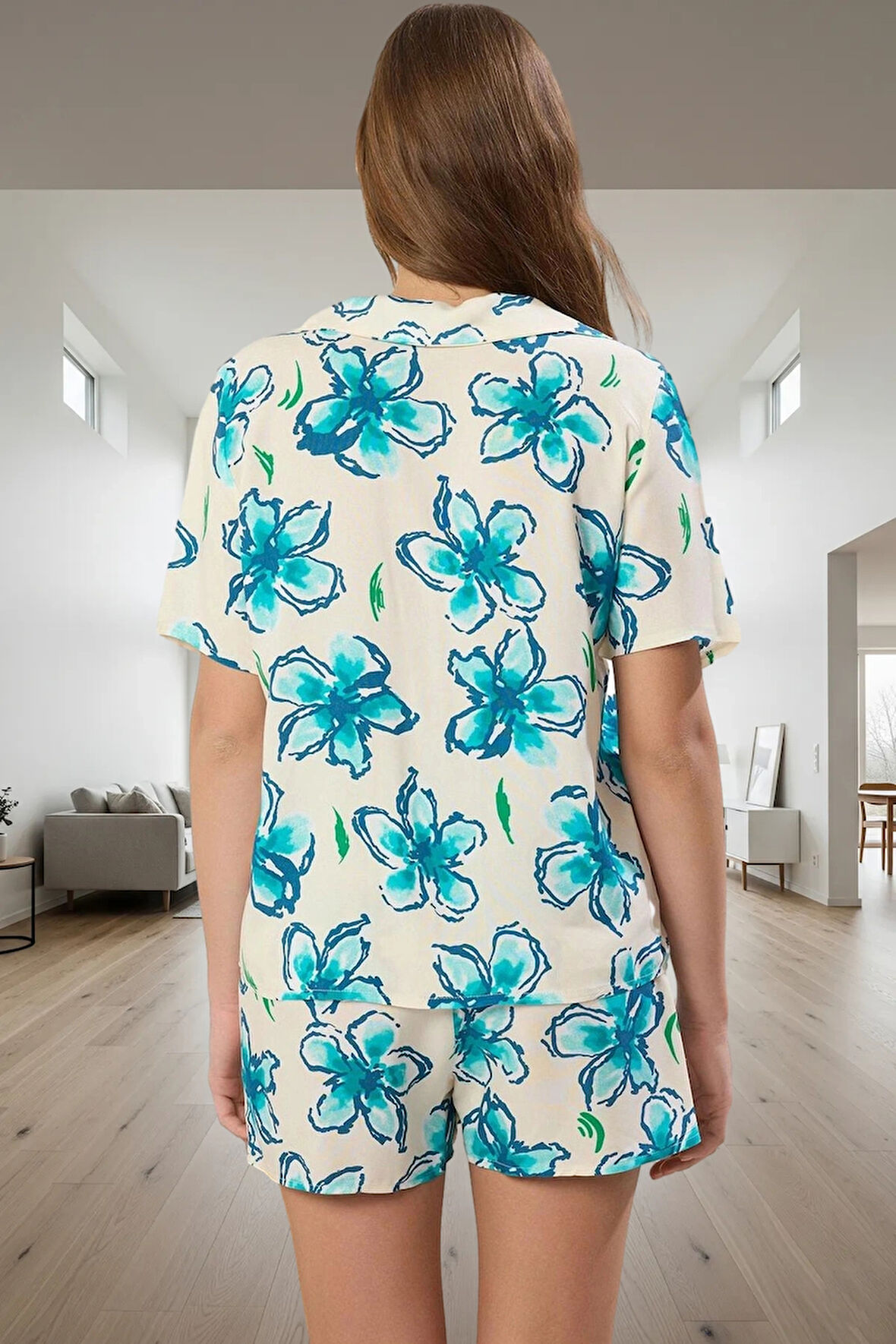 Şık ve Rahat Büyük Çiçek Desenli Viskoz Pijama Takımı Özenle Seçilmiş Trend Tasarım