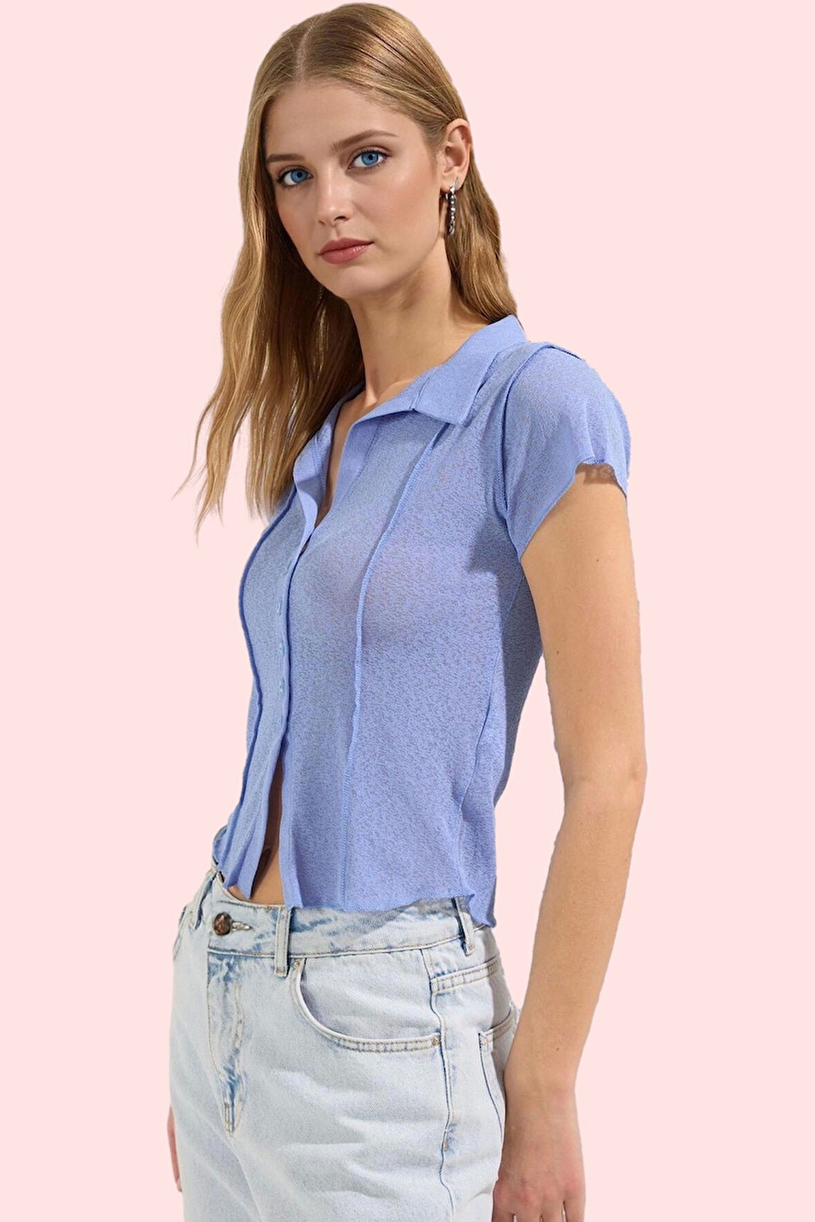 Kadın Polyester Gömlek Fitted Kalıp Kısa Kollu Yaka Yazlık Günlük Yaz Aylarının Vazgeçilmezi