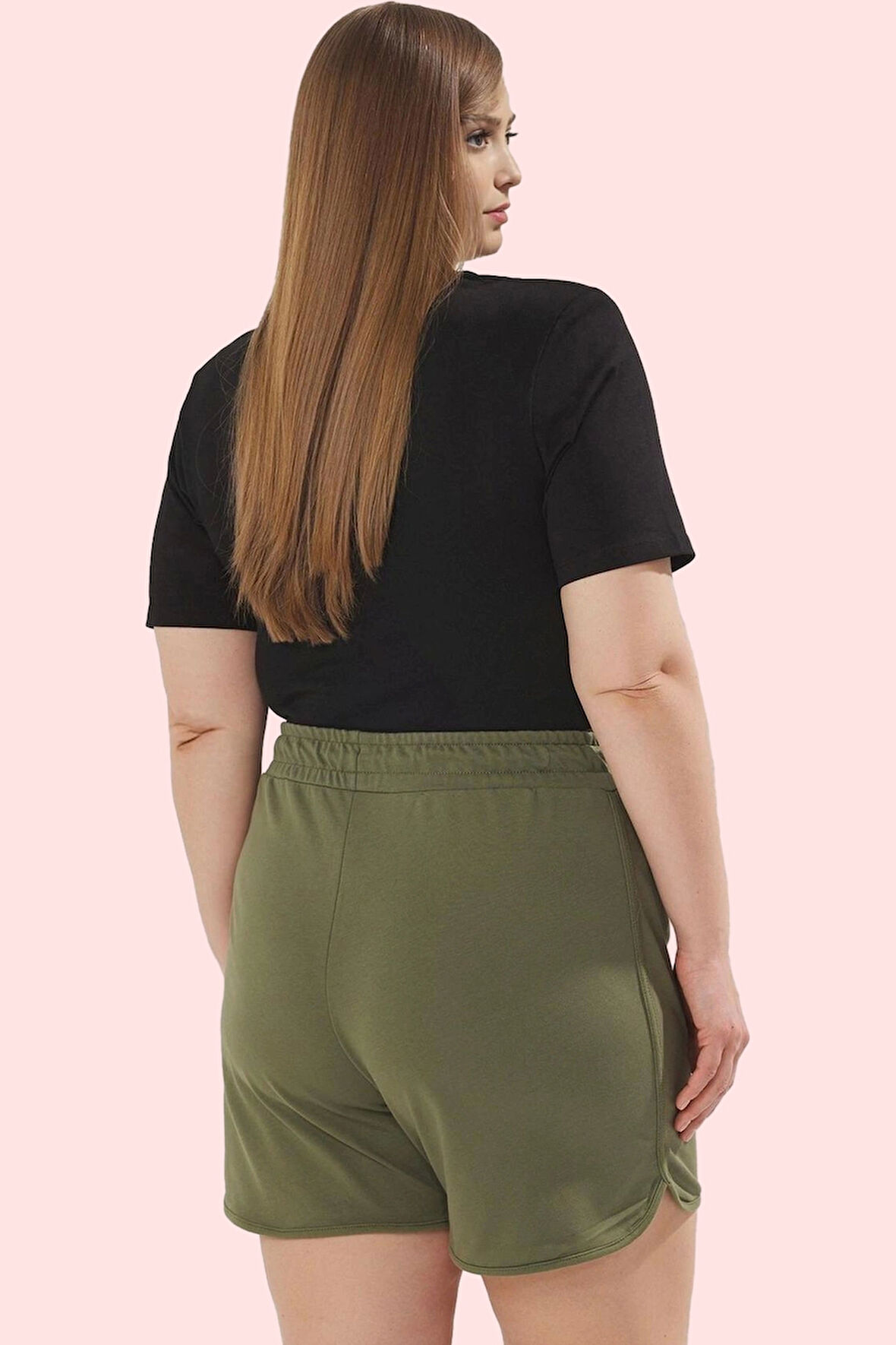 Büyük Beden Kadın Şort Renk Örme Kumaş Yüksek Bel Rahat Günlük Hafta Sonu Kaliteli Malzeme