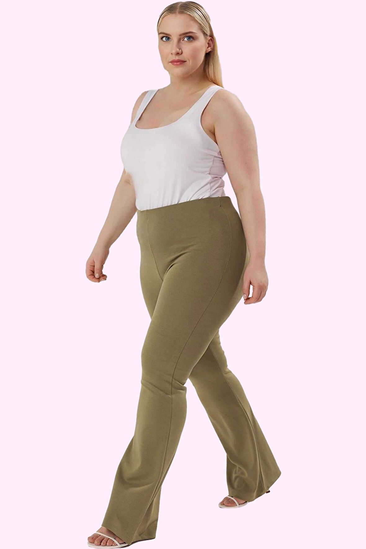 Kadın Büyük Beden Örme Pantolon İspanyol Paça Flare Günlük Şıklık Yaz Aylarının Vazgeçilmezi