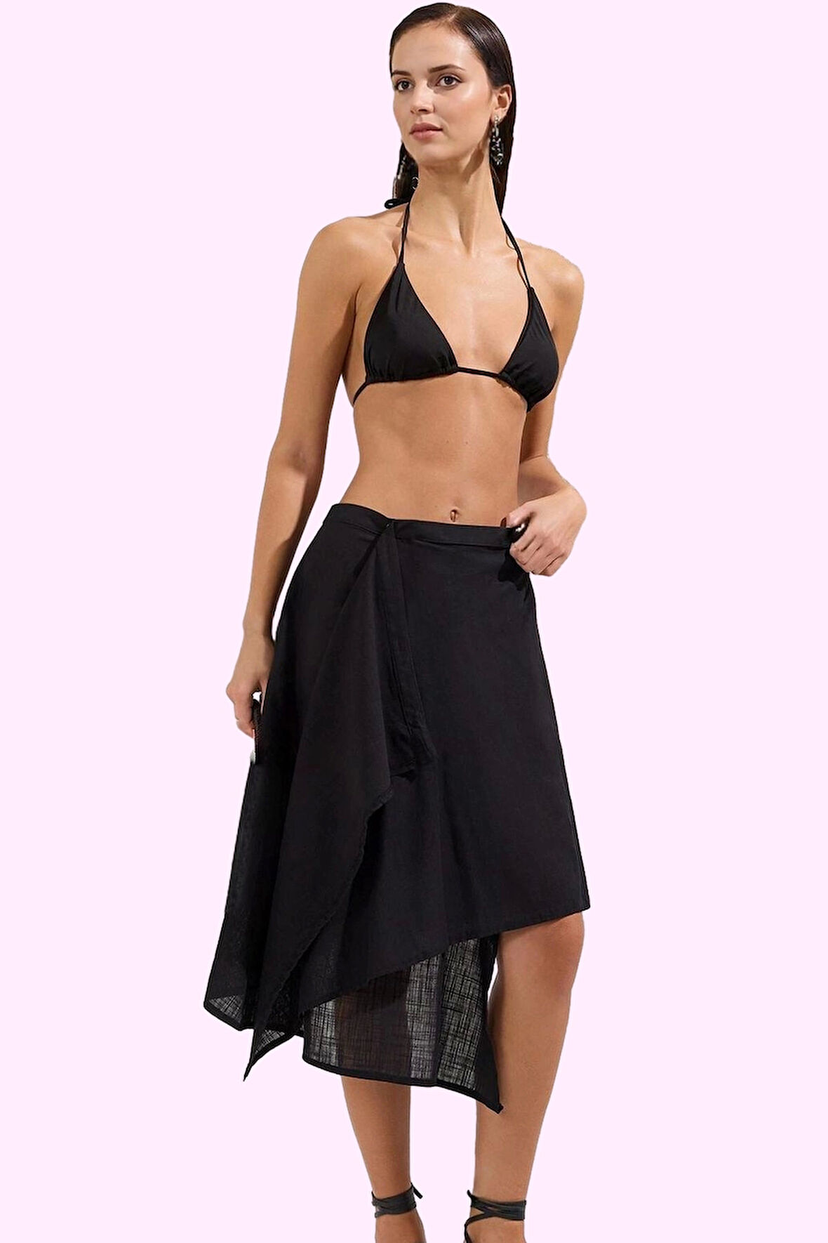 Kadın Asimetrik Flamlı Pamuk Dokuma Etek Beachwear Günlük Kullanım Yaz Aylarının Vazgeçilmezi