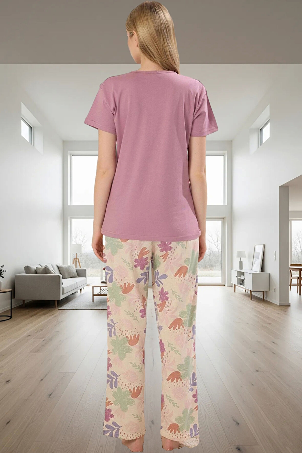 Homewear Koleksiyonu Rahat Yumuşak %100 Pamuklu Pijama Takımı Zarifane Tasarım Ve Şık