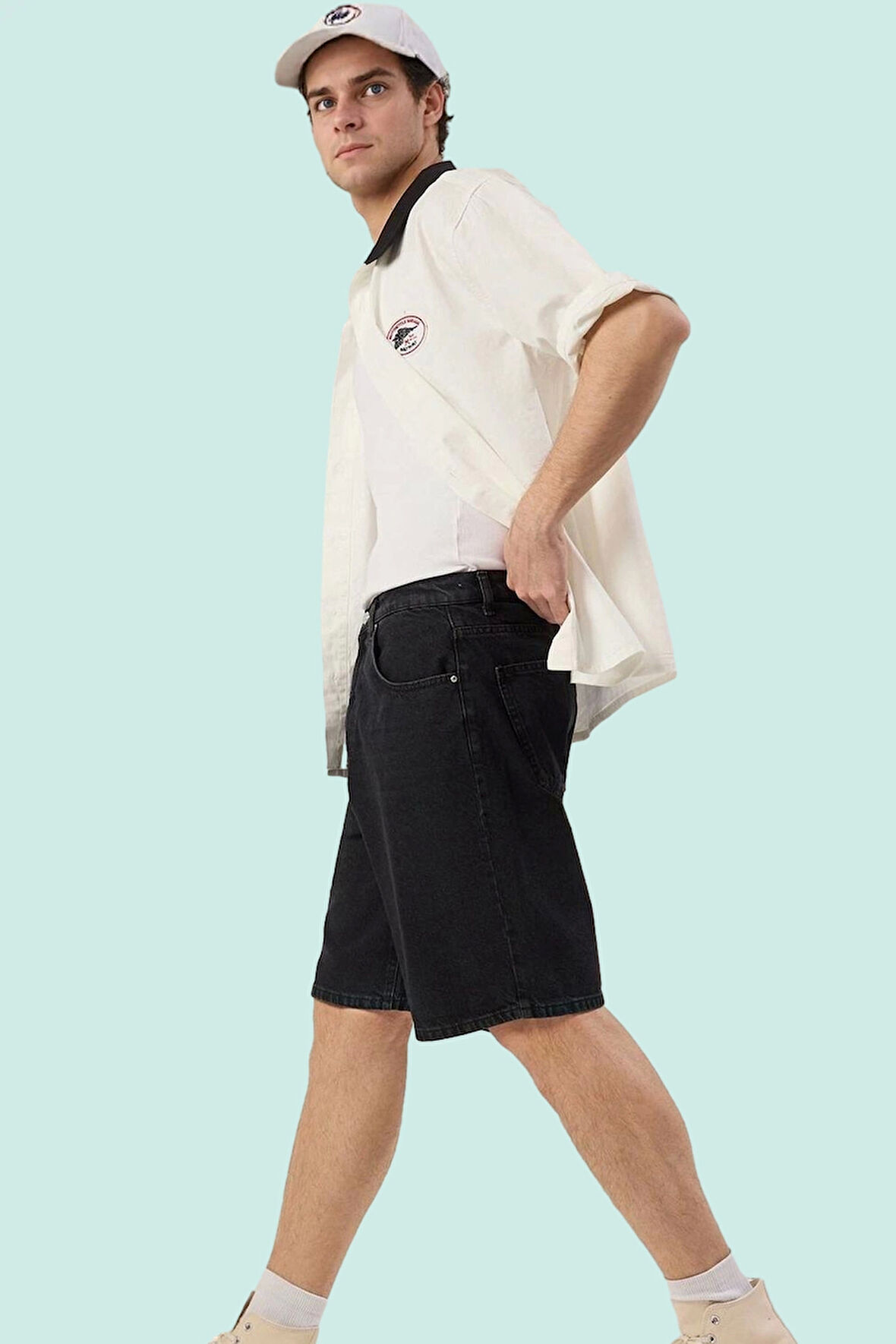 Erkek Geniş Paça Denim Şort Pamuk Fermuarlı Yaz için İdeal Günlük Kullanım Kaliteli Malzeme