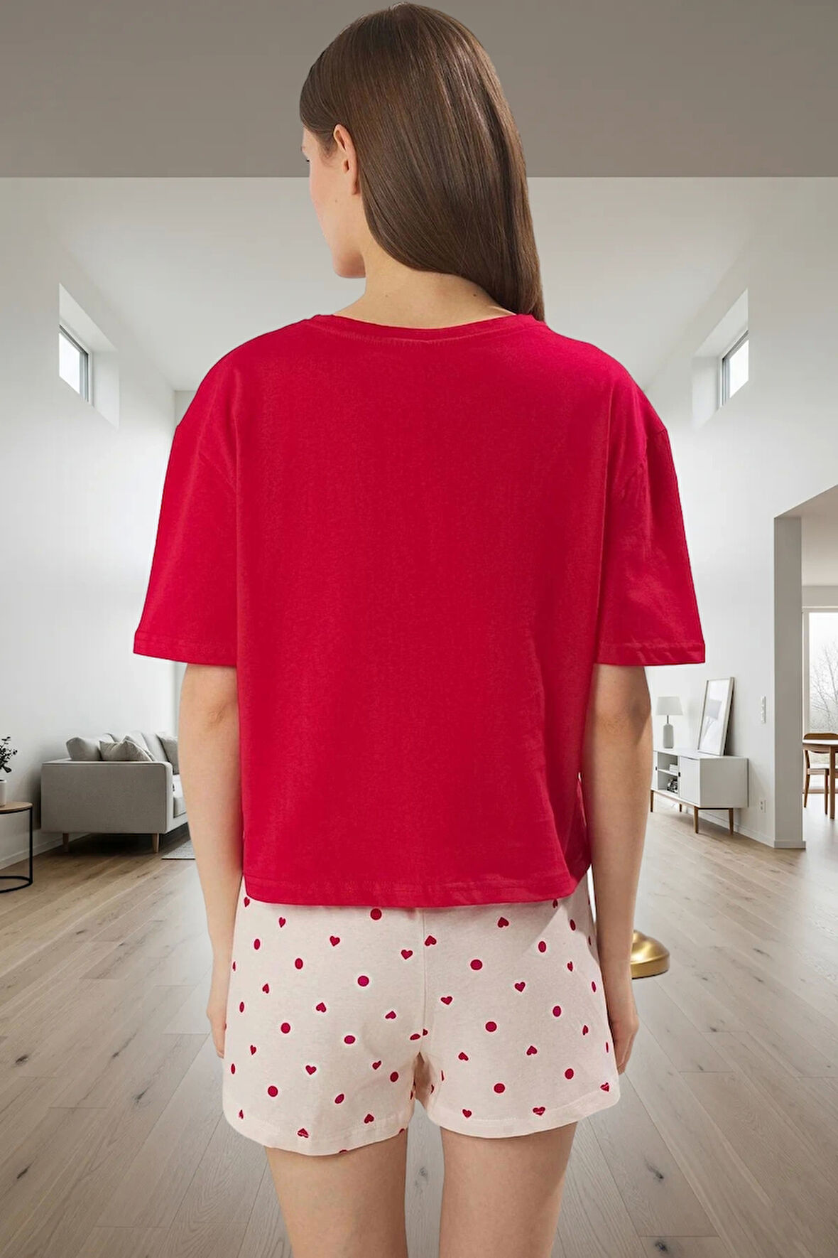 Rahat Kesim Örme Pijama Takımı %100 Pamuk Kısa Kollu Boru Paça Kullanım Konforlu