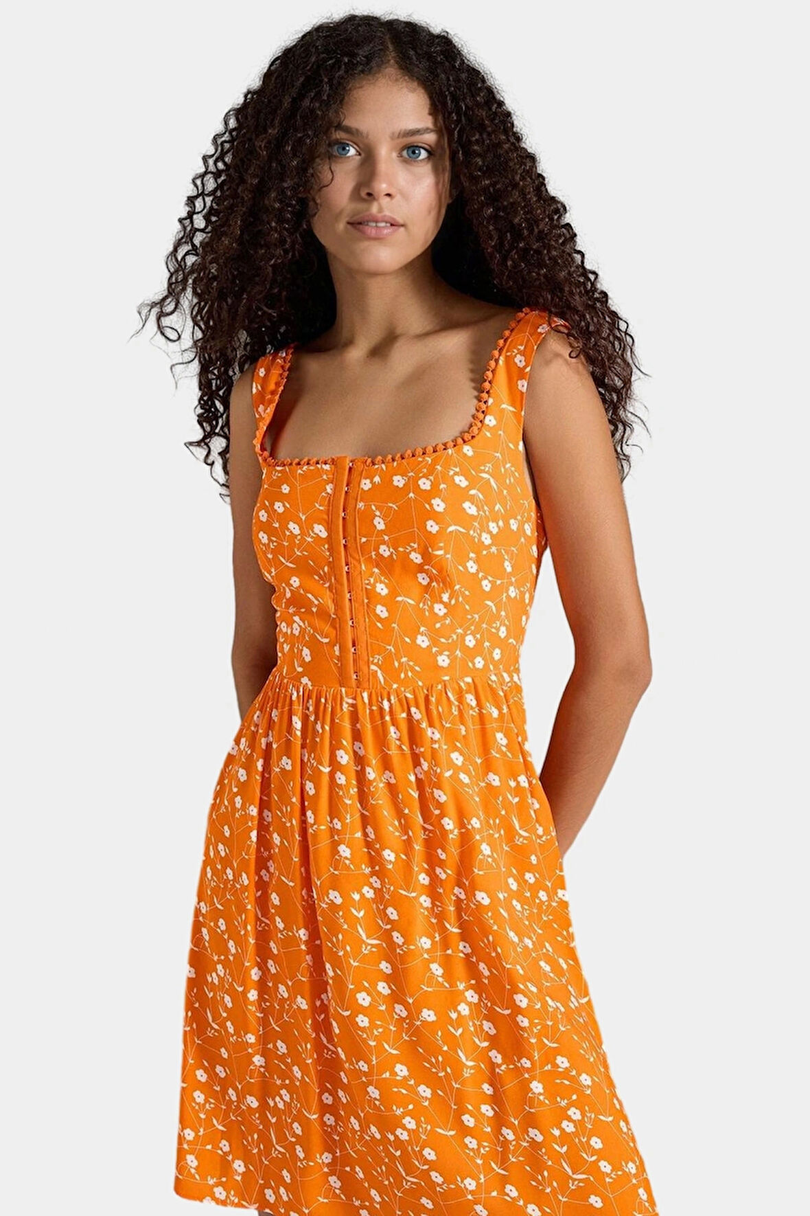 Dokuma Viskoz Mini Elbise Çiçek Desenli Skater Rahat Yazlık Seçkin Malzeme