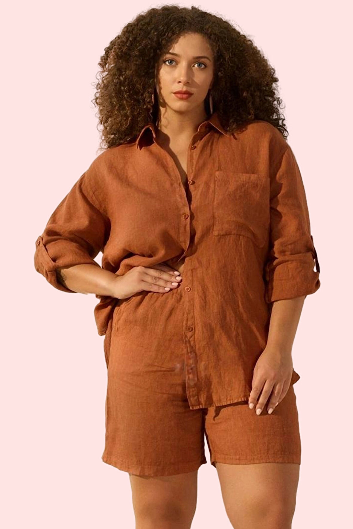 Kadın Uzun Kollu Keten Gömlek Büyük Beden Nefes Alan Kumaş Günlük Yaz Aylarının Vazgeçilmezi