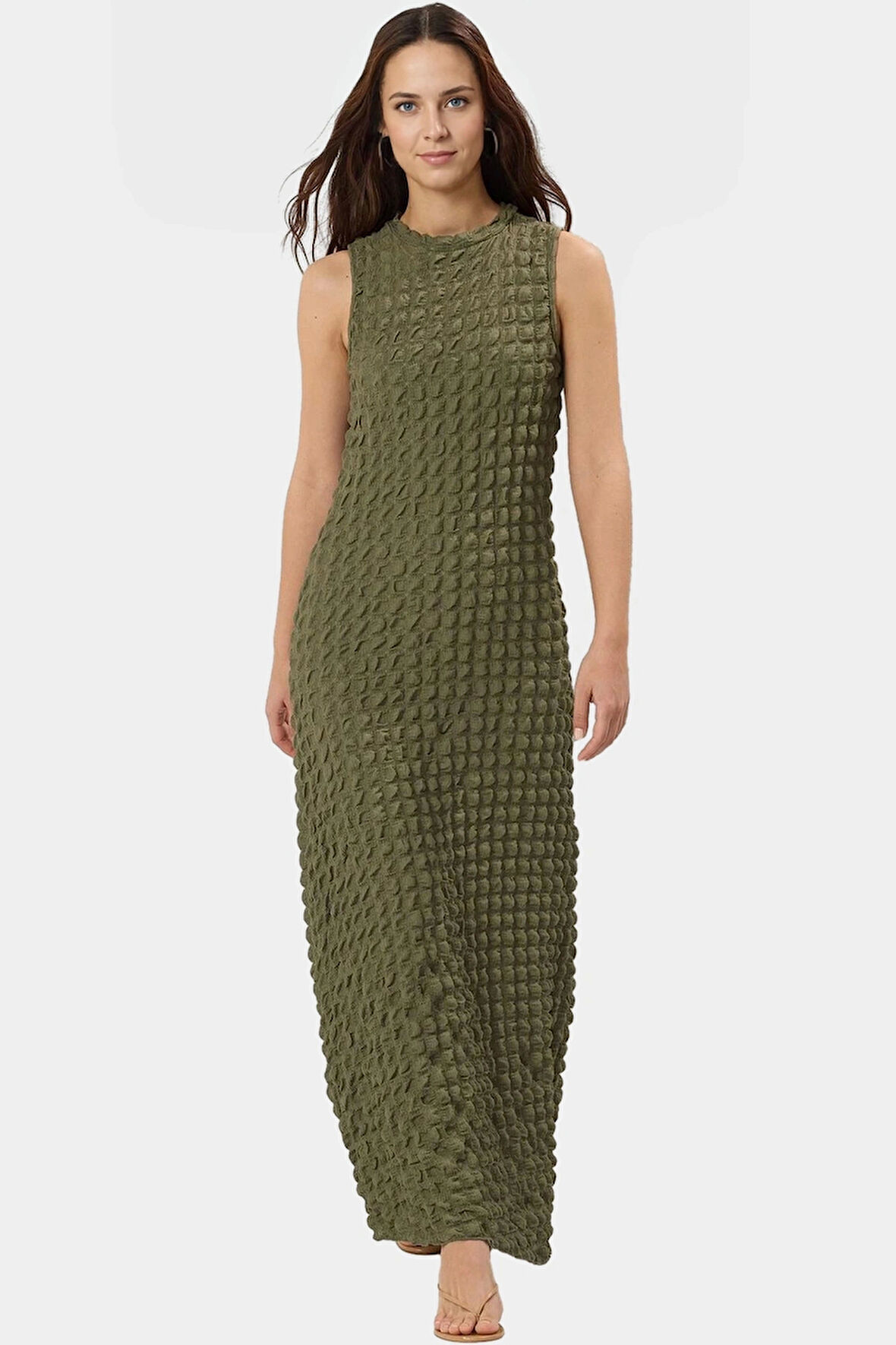 Yazlık Kolsuz Örme Elbise A line Kesim Bisiklet Yaka 135 cm Yüksek Kalite Rahat Kullanım