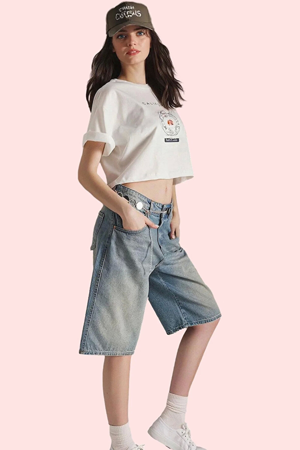 Kadın Pamuk Denim Bermuda Şort Normal Bel Geniş Paça Yazlık Günlük Yaz Aylarının Vazgeçilmezi