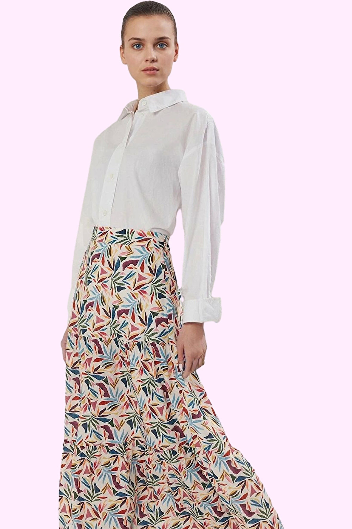 Kadın Etnik Desenli Maxi Etek A line Shally Dokuma Kumaş Rahat Günlük Kullanım Özel Günler