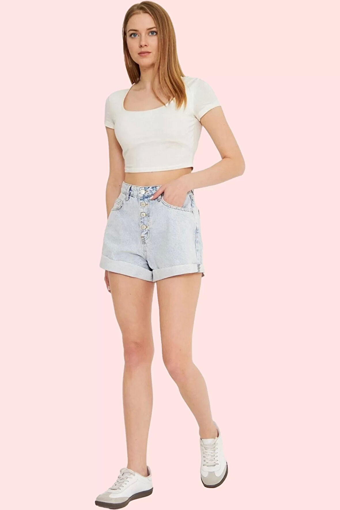 Kadın Pamuk Denim Şort Normal Bel Geniş Paça Yazlık Kısa Günlük Kullanım Dayanıklı Malzeme