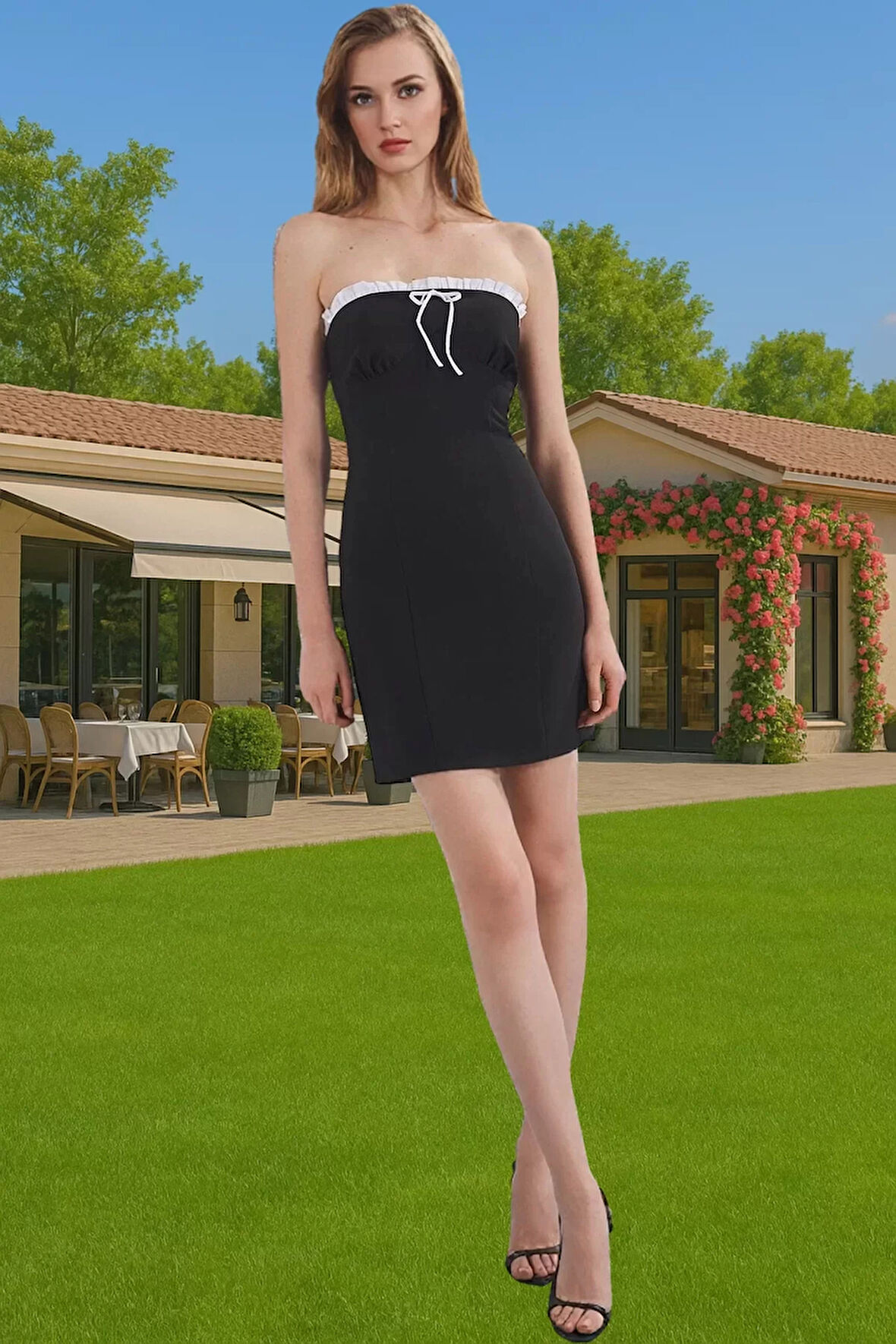 Straplez Mini Bodycon Elbise Finike Dokuma Yazlık Balo Abiyesi Mükemmel Uyum Zarifane Tasarım