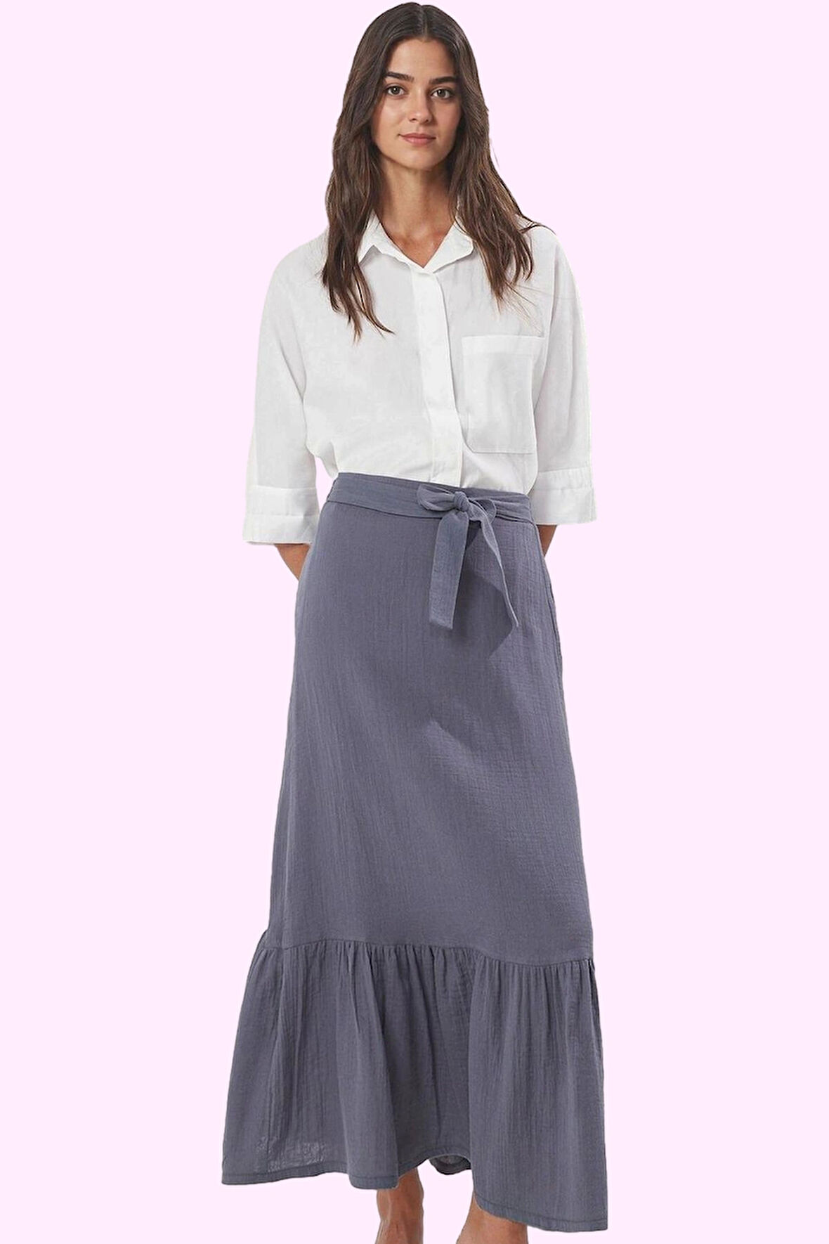 Kadın Pamuklu Müslin Dokuma A Line Maxi Etek Yazlık Casual Günlük Kullanım Kaliteli Malzeme