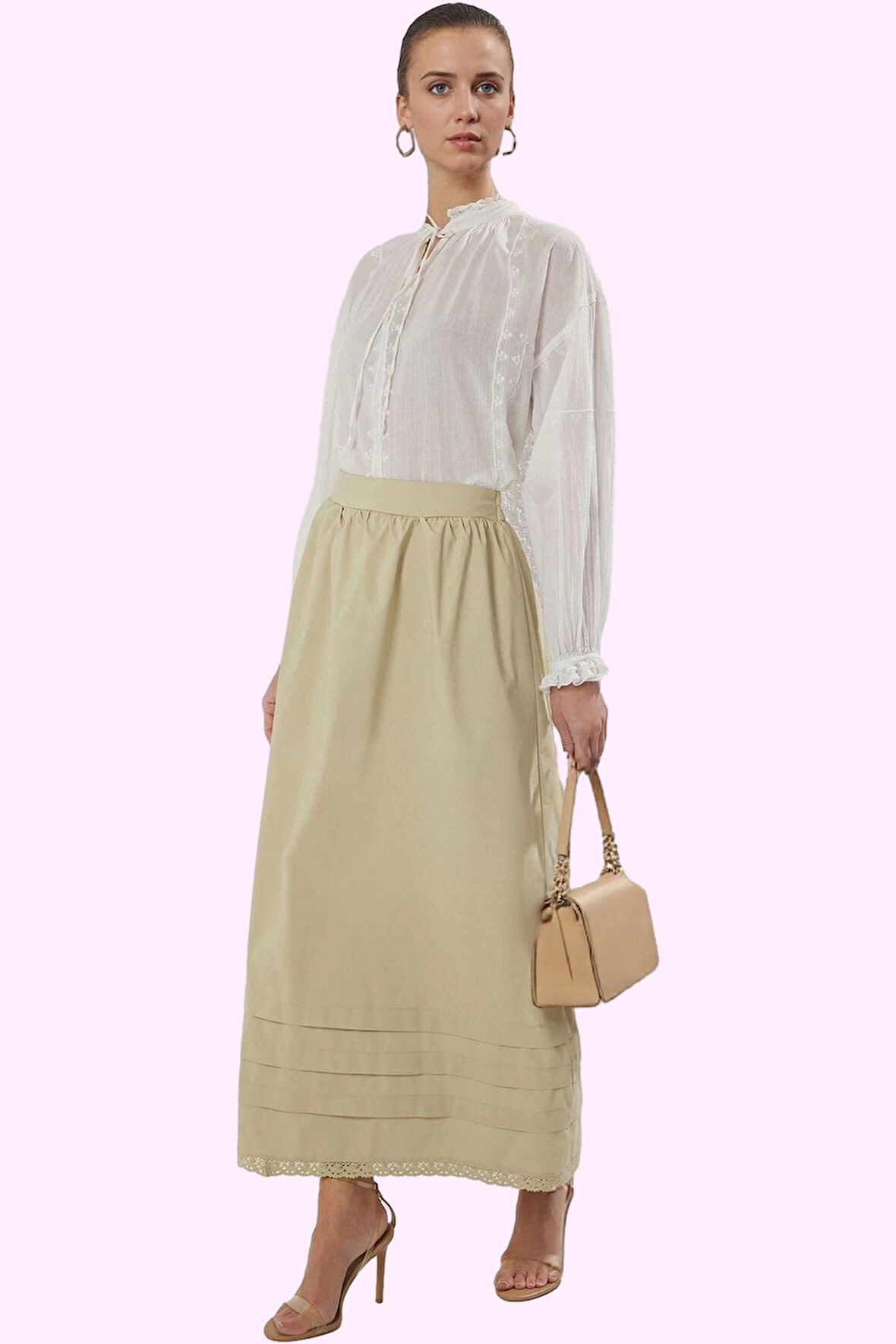 Kadın Pamuk Polyester Maxi Kloş Etek Dantel Detaylı Tüm Sezon Günlük Kullanım Modern Tasarım