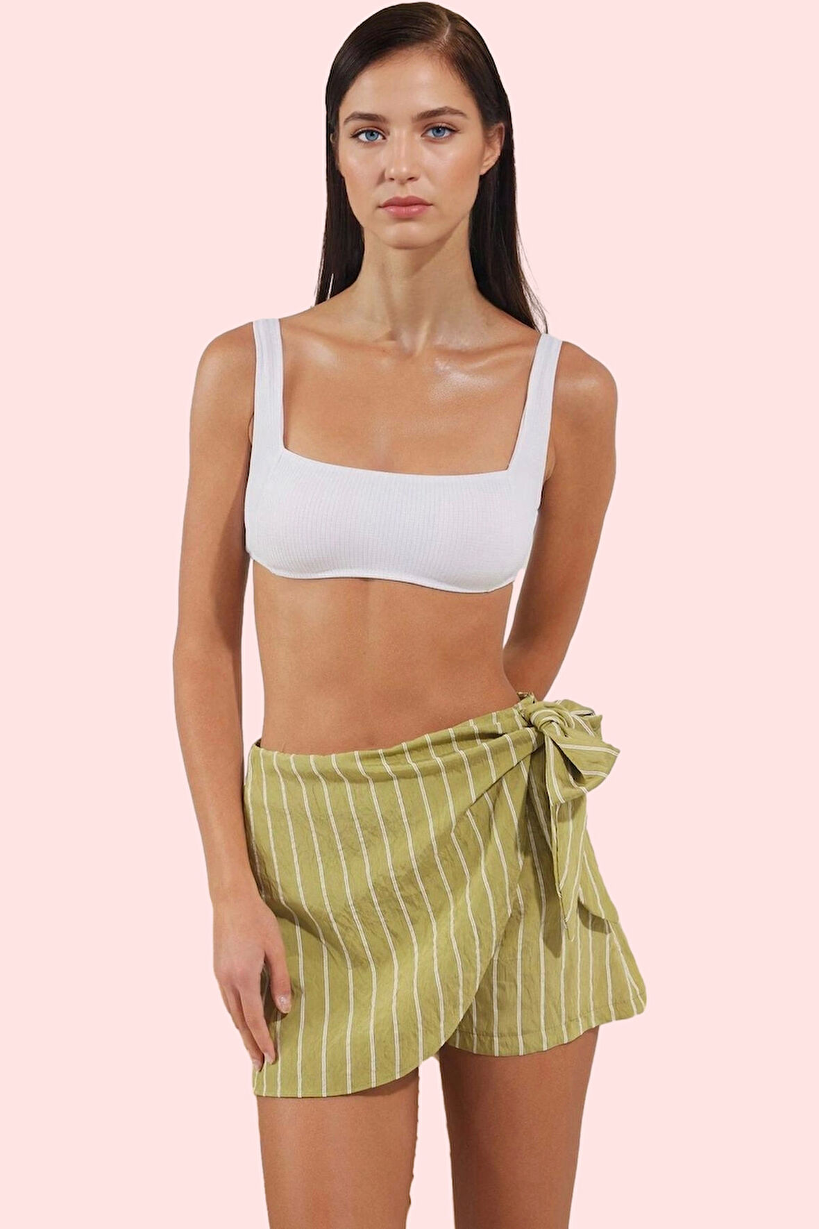 Kadın Plaj Şort Etek Viskoz Poliamid Polyester Çizgili Yüksek Bel Yaz Aylarının Vazgeçilmezi