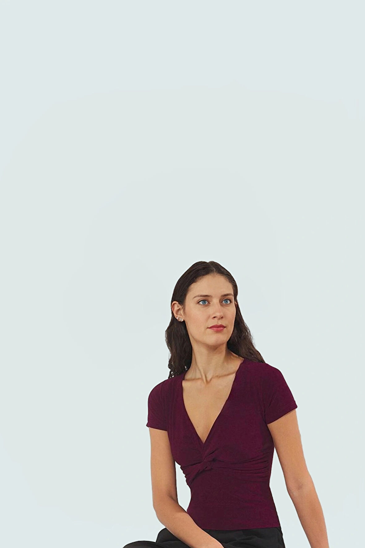 Yazlık Örme Bluz Düğüm Detay V Yaka Fitted Kalıp Rahat Kullanım Premium Kalite