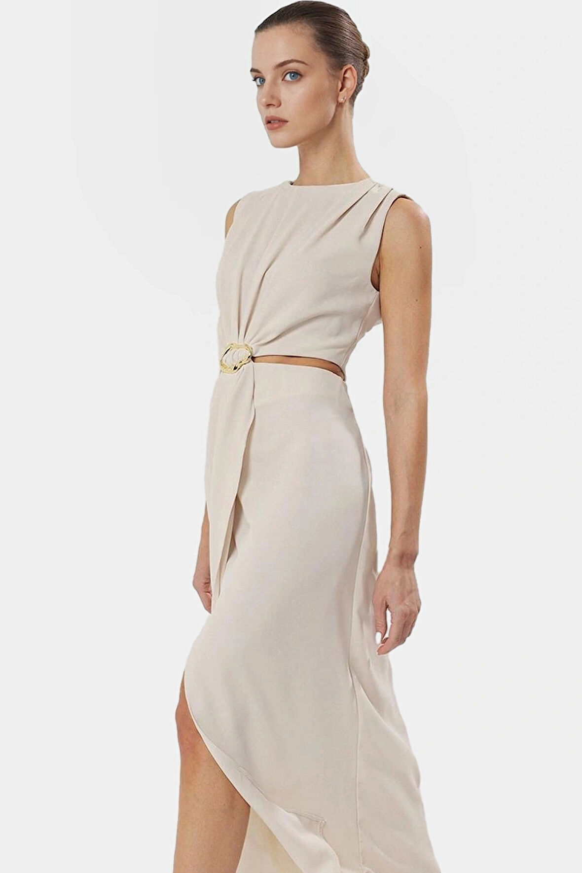 A Kesim Maxi Elbise Cut Out Detaylı Polyester Krep Dokuma Mükemmel Uyum Özenle Seçilmiş