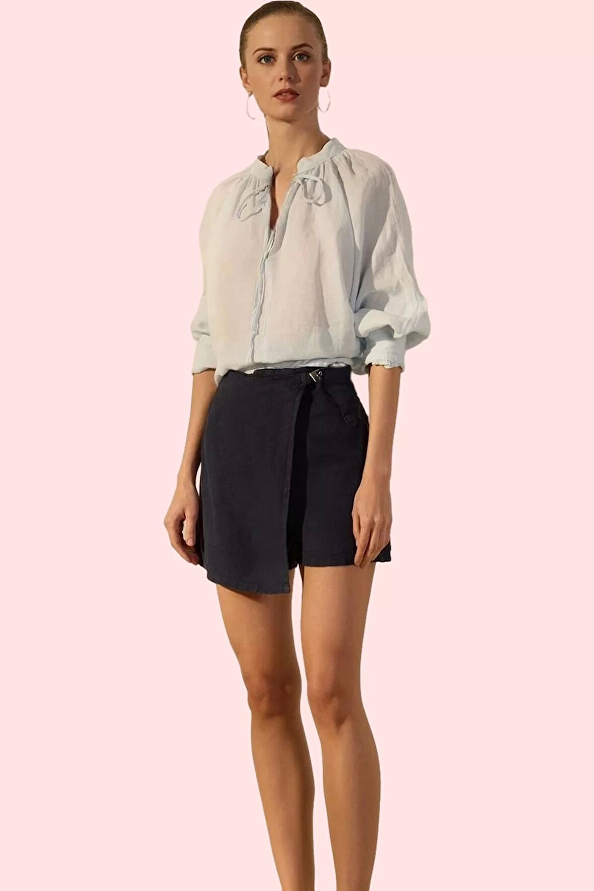 Kadın Şort Etek Keten Yüksek Bel Geniş Paça Yazlık Günlük Kullanım Yaz Aylarının Vazgeçilmezi