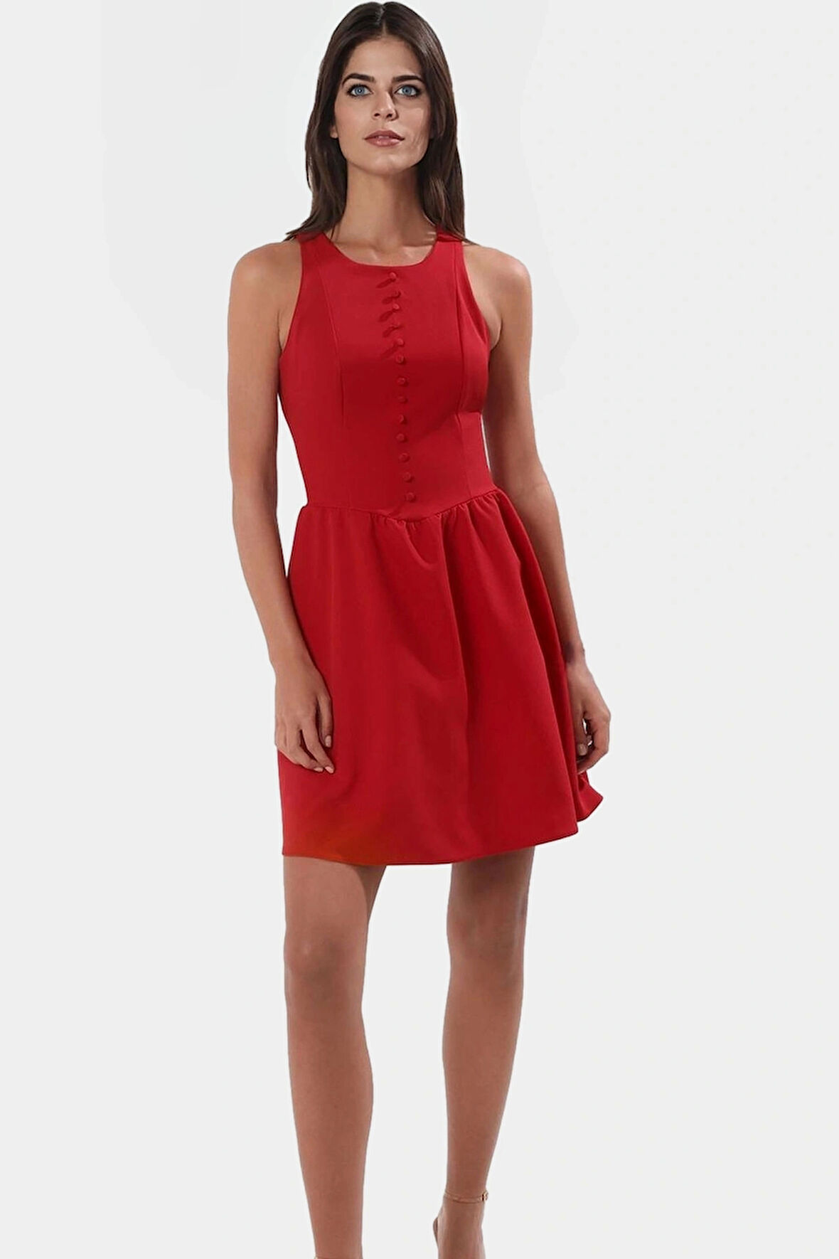 Feminen Mini Elbise 88% Polyester 12% Elastan Finike Dokuma Yazlık Zarifane Tasarım