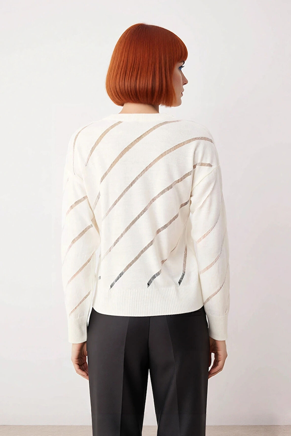 Kadın Bisiklet Yaka Akrilik Triko Kazak Düşük Kollu Ajurlu Desenli İlkbahar Sonbahar Şıklığı