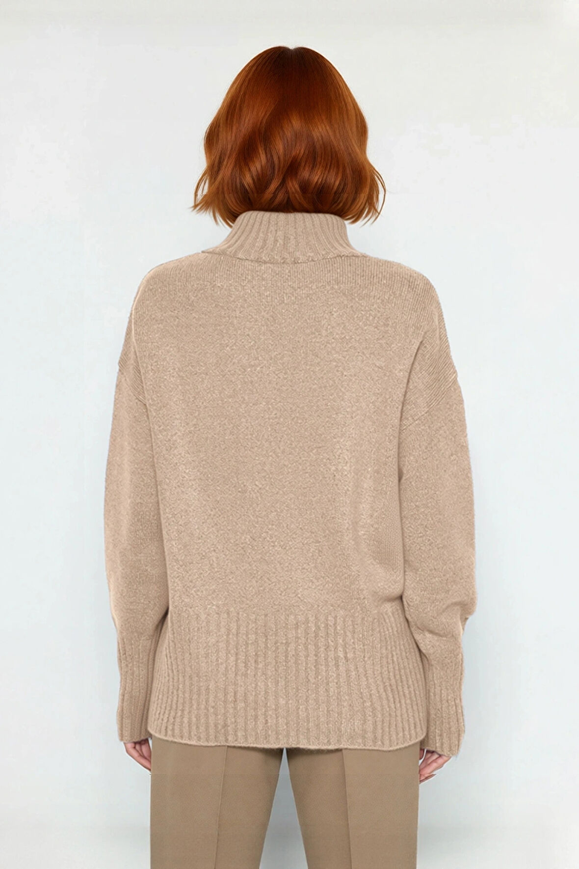 Kadın Basic Düz Desen Oversize Kesim Dik Yaka Triko Kazak Reglan Kol Kış Aylarının Konforlu Şıklığı