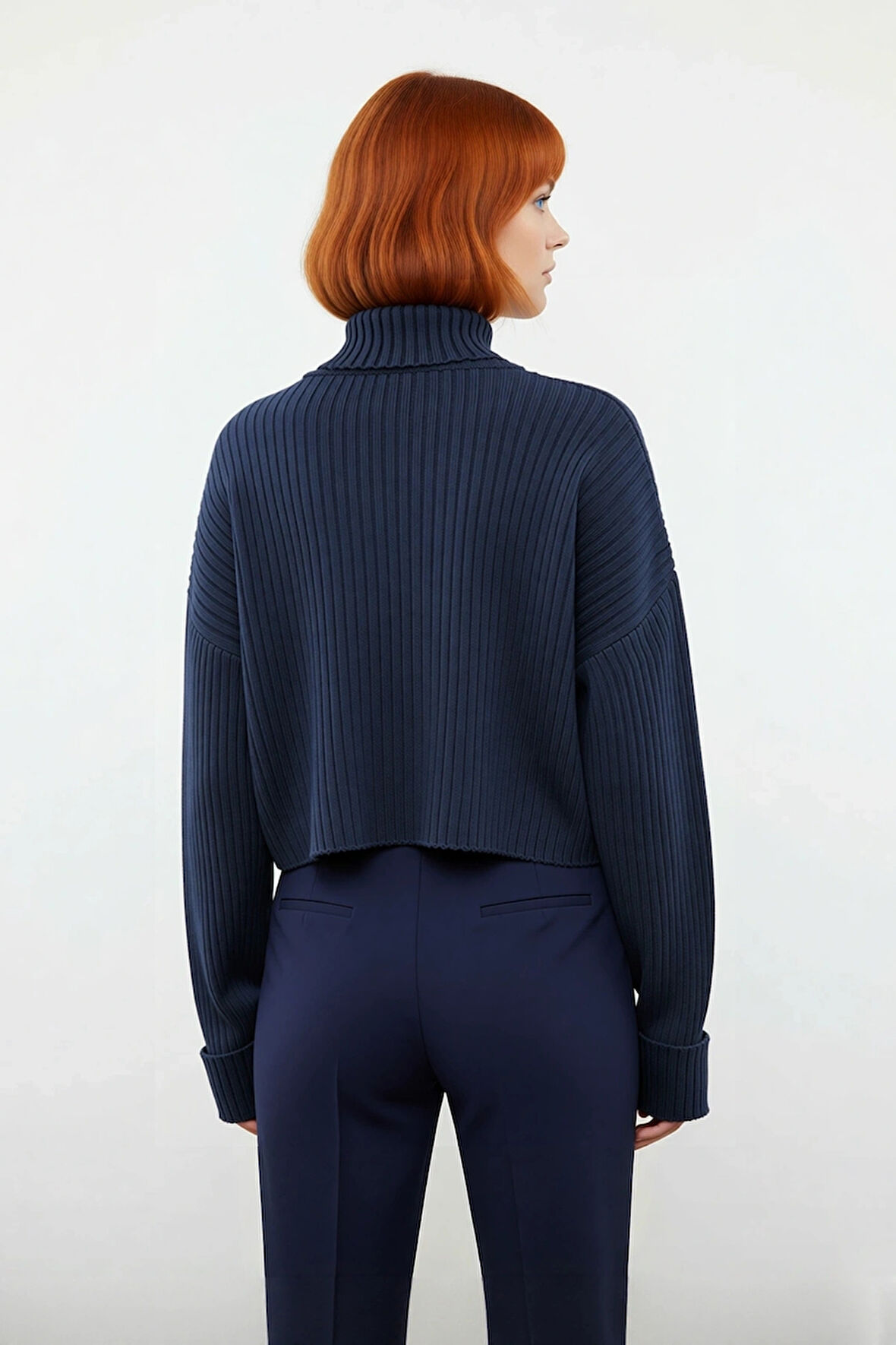 Kadın Oversize Super Crop Balıkçı Yaka Akrilik Triko Kazak Kışlık Günlük Stilinize Yenilik