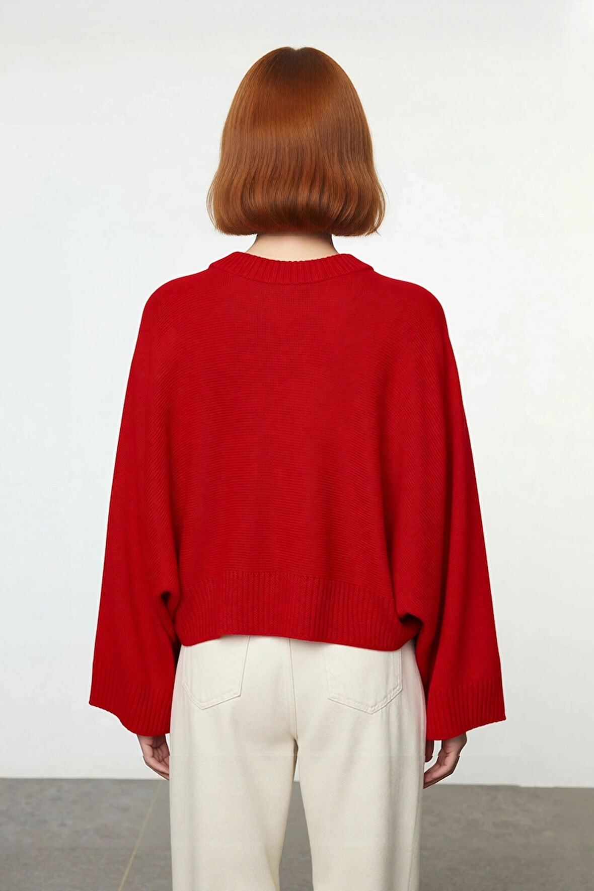 Kadın Basic Siluet Oversize Dik Yaka İspanyol Kol Akrilik Triko Kazak Konforlu Ve Modern Kaliteli