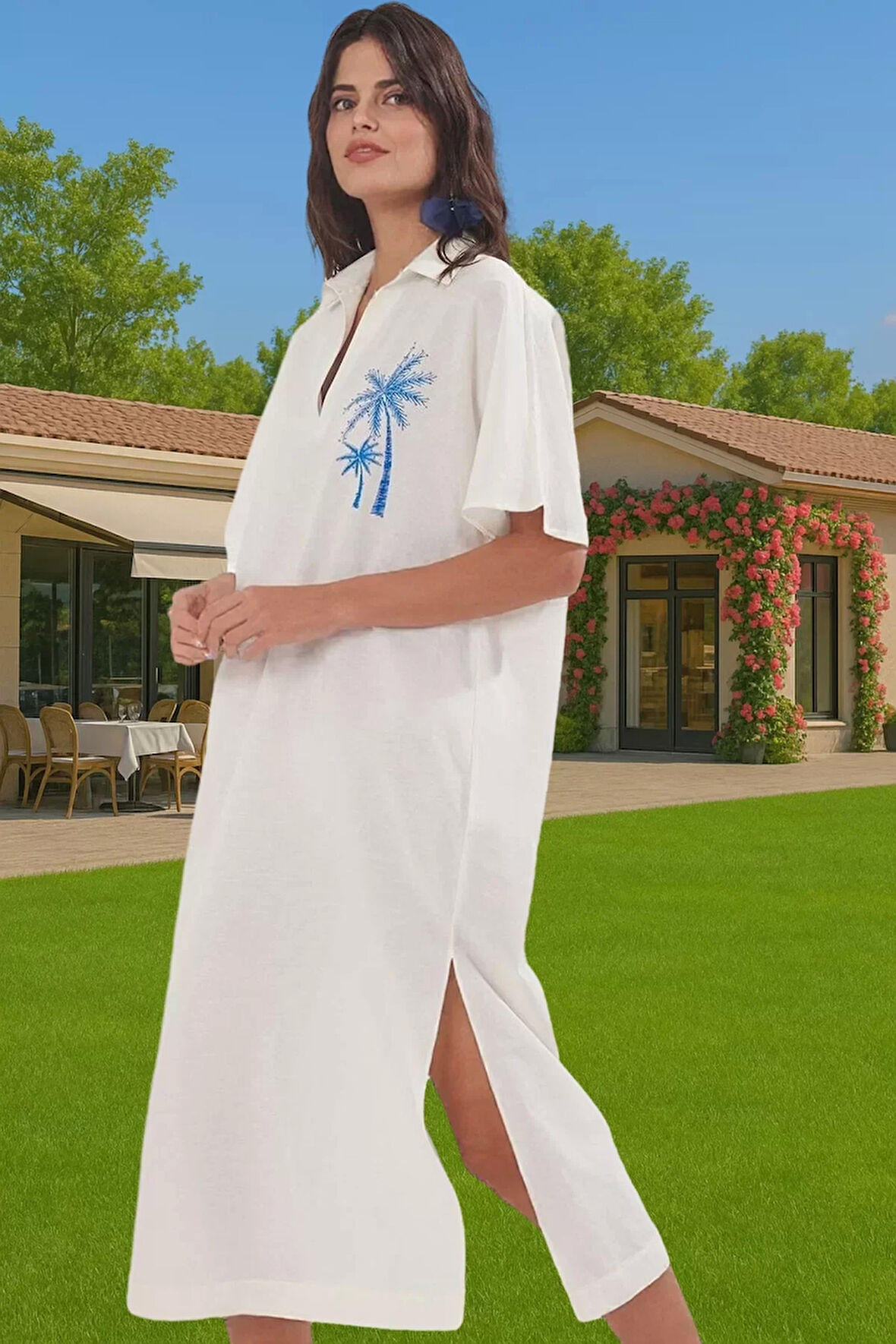 Yazlık Şık Maxi Plaj Elbisesi Pamuk Kumaş Rahat Kesim Premium Kalite Rahat Ve Şık Modern Stil