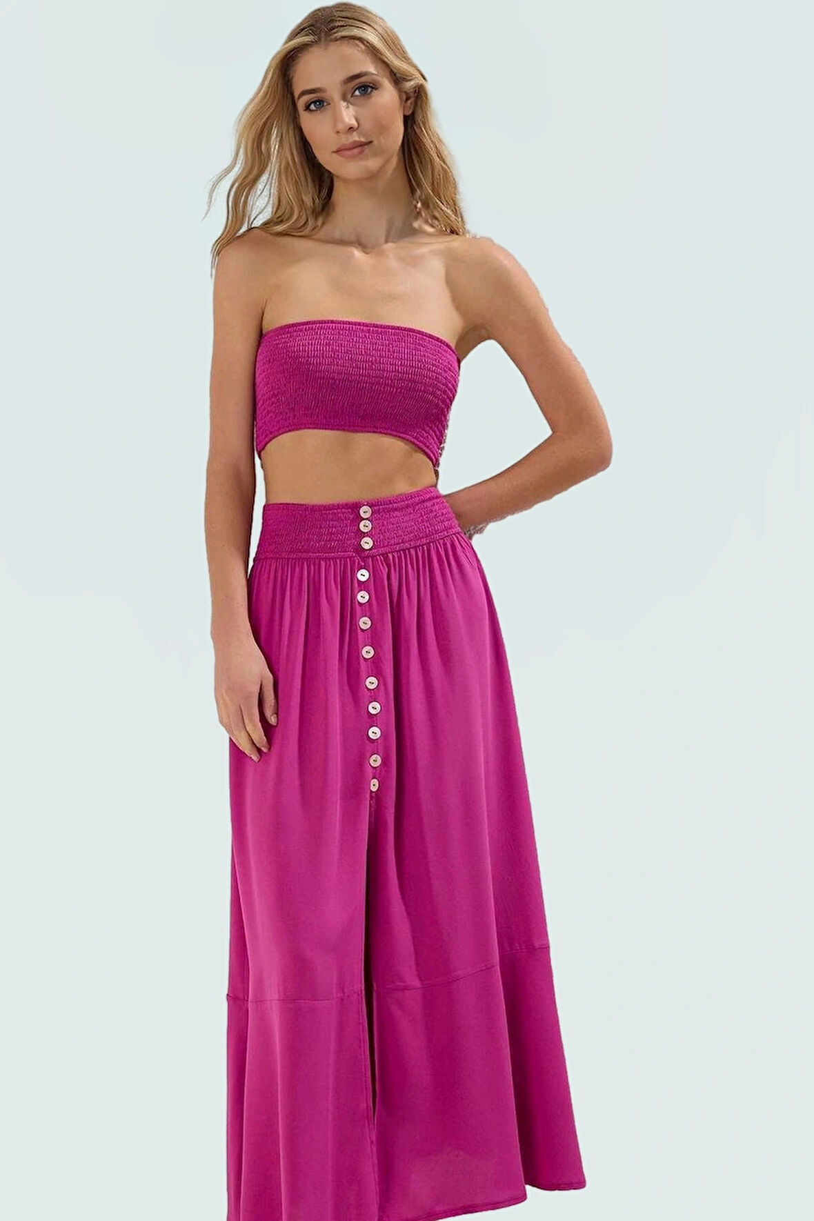 Rahat Oversize Bluz Etek Takım Viskoz Dokuma Yazlık Plaj Premium Kalite