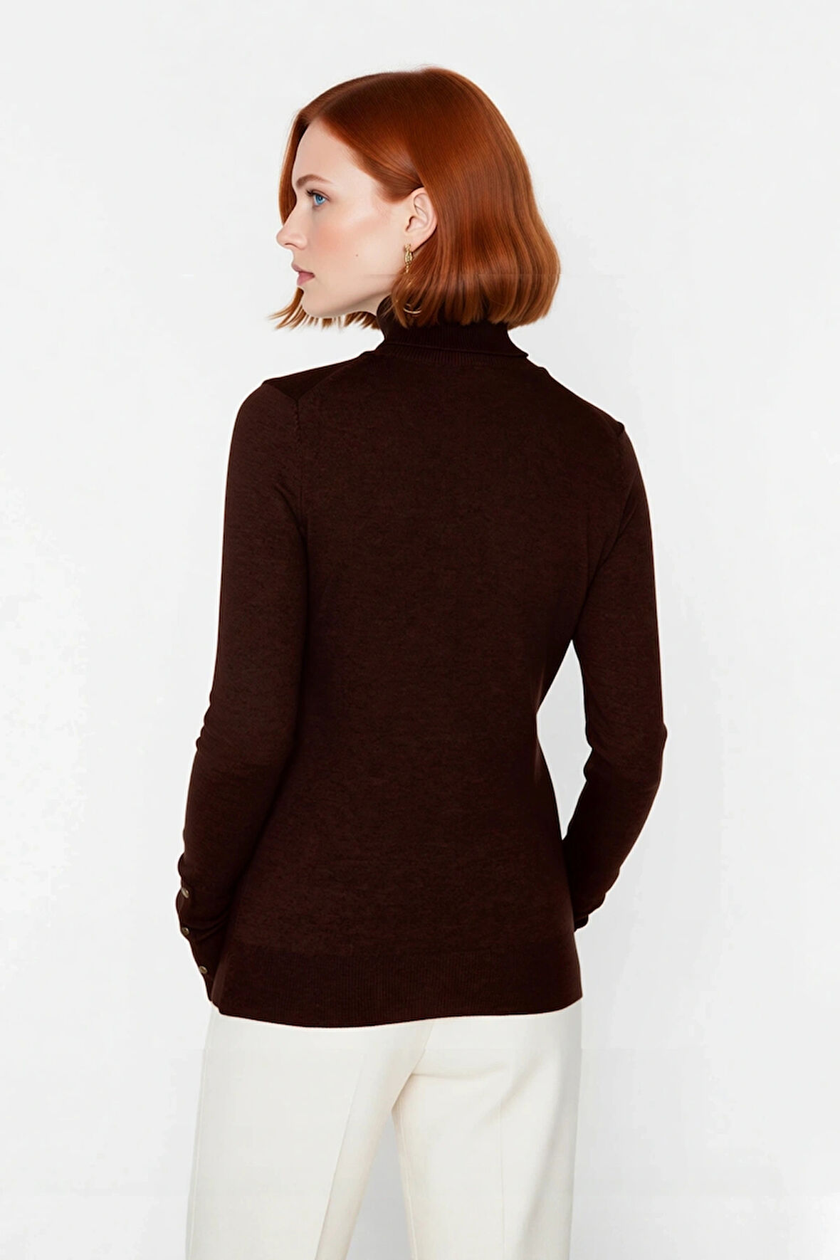 Kadın İnce Triko Balıkçı Yaka Fitted Kalıp Uzun Kollu Kazak Günlük Konfor İlkbahar Sonbahar