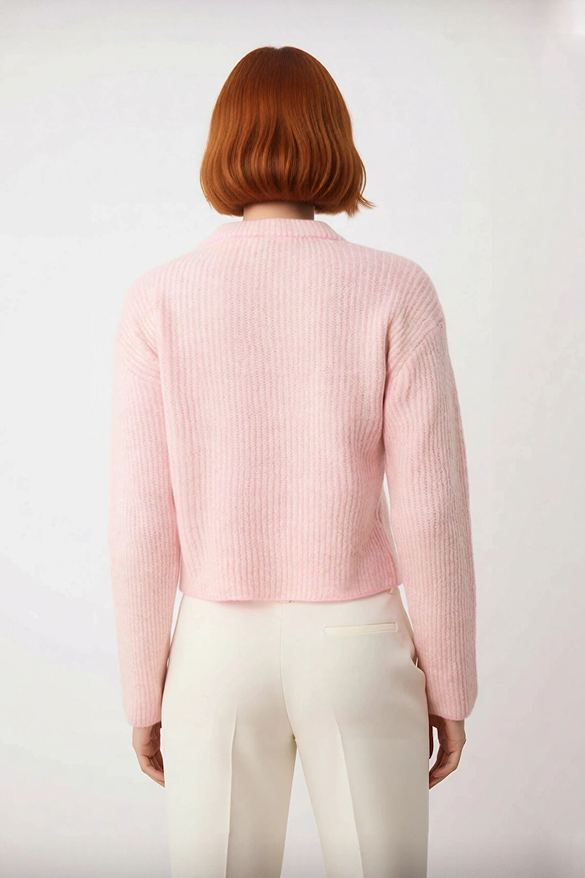 Kadın Basic Selanik Dokuma Çizgili Dik Yaka Crop Triko Kazak Günlük Konforlu Şıklık Kaliteli