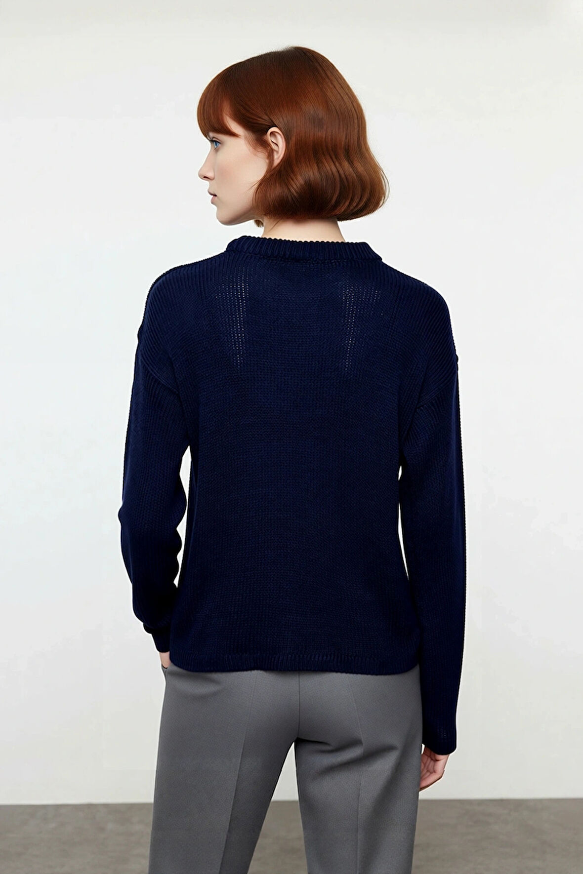 Kadın Oversize Akrilik Triko Kazak Geniş İspanyol Kol Detaylı Bisiklet Yaka Günlük Konfor Kaliteli