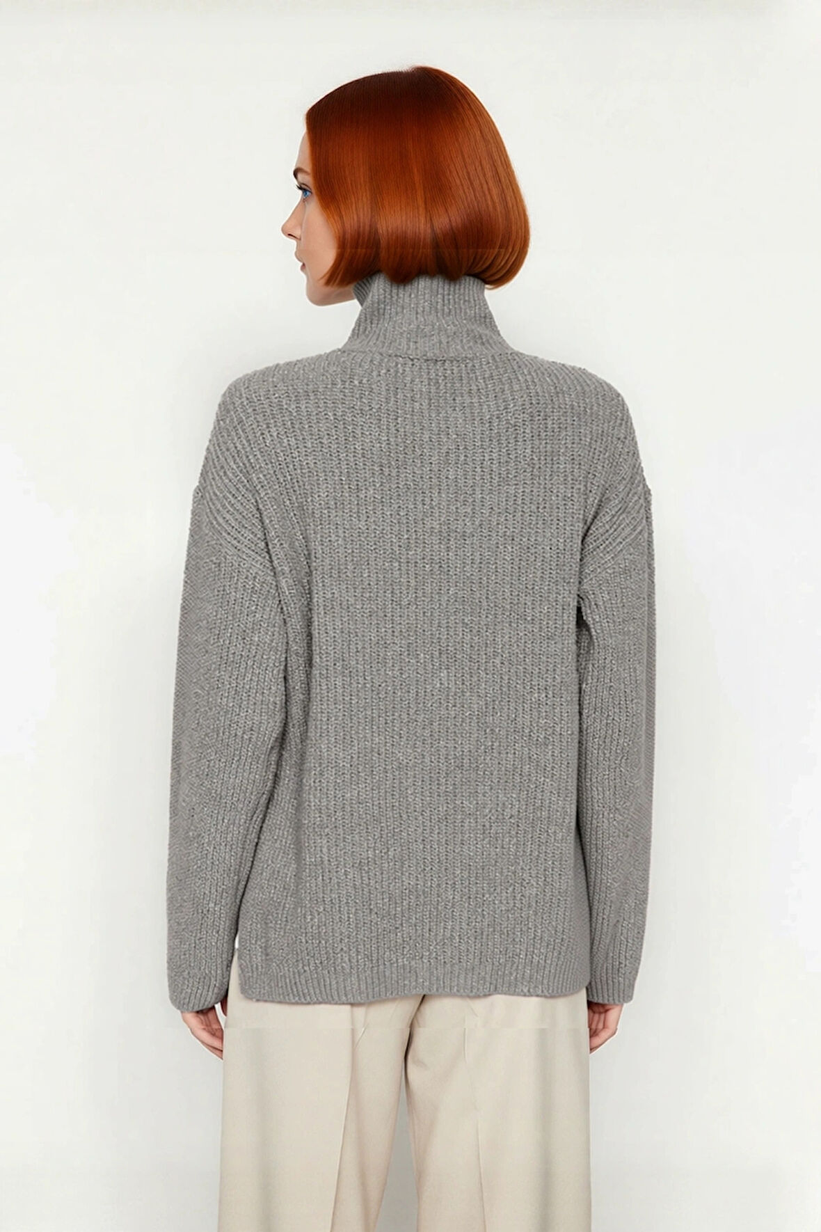 Kadın Orta Kalınlık Düşük Kol Selanik Dokuma Regular Kesim Uzun Triko Kazak Günlük Kullanıma Uygun