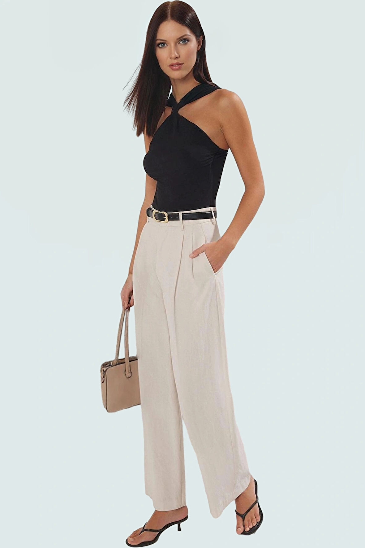 Rahat V Yaka Örme Bluz Polyester Elastan Kumaşlı Yazlık Profesyonel Görünüm