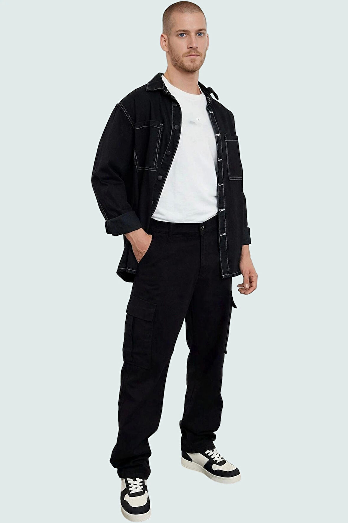 Erkek Modern Straight Fit Kargo Pantolon Pamuk Gabardin Kumaş Günlük Stil Kaliteli Malzeme