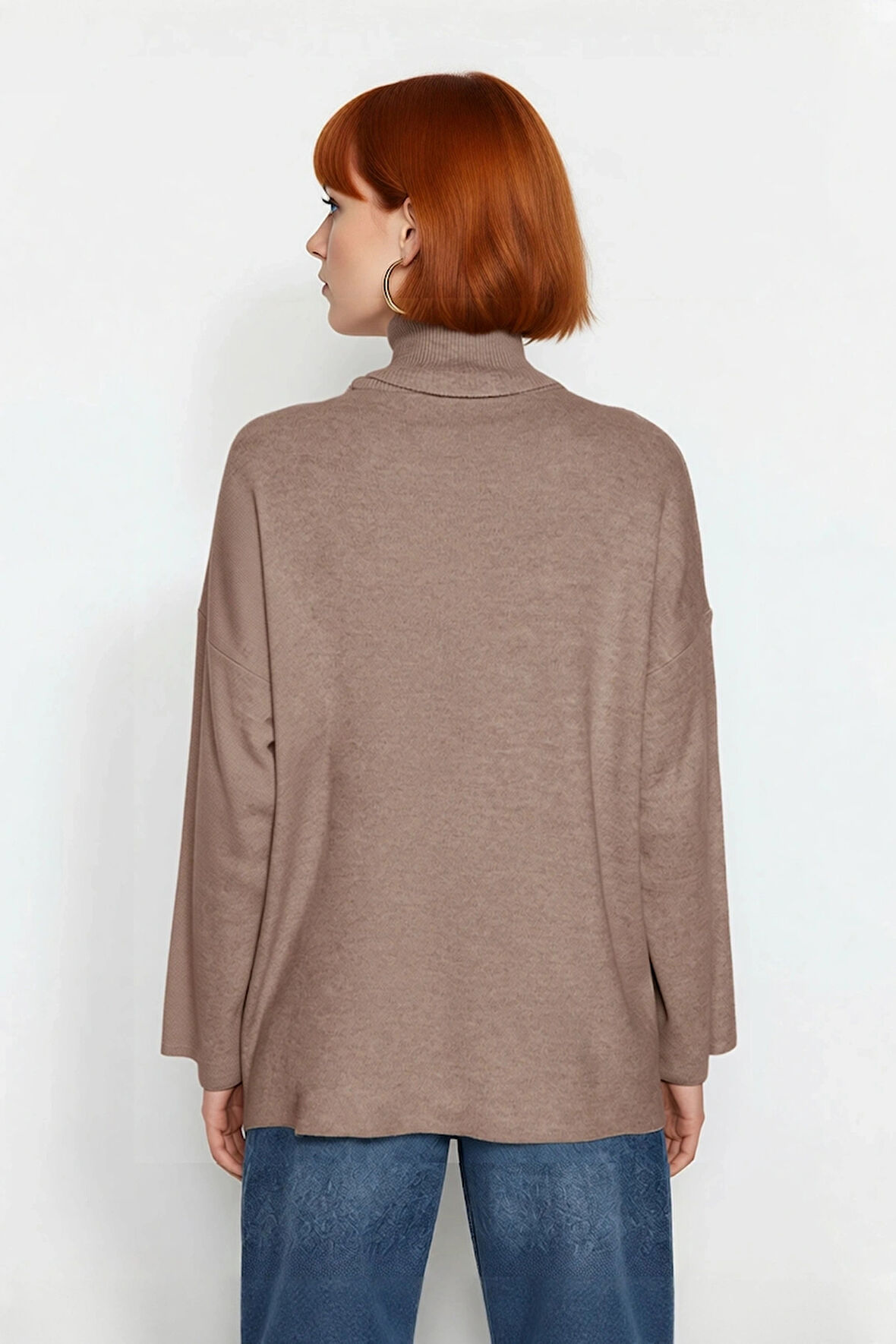 Kadınlar İçin Konforlu Oversize Basic Düşük Kol Balıkçı Yaka Triko Kazak Kış Günleri Şıklığı