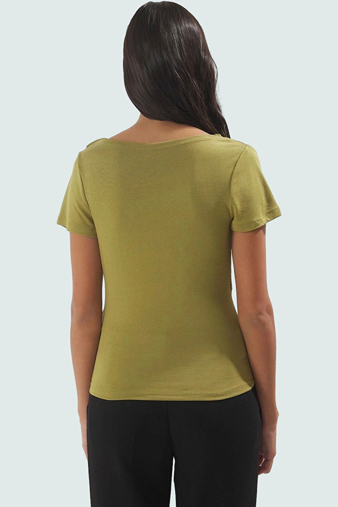 Asimetrik Yaka Basic Bluz 97 Viskoz 3 Elastan Örme Kumaş Yazlık Dayanıklı Malzeme