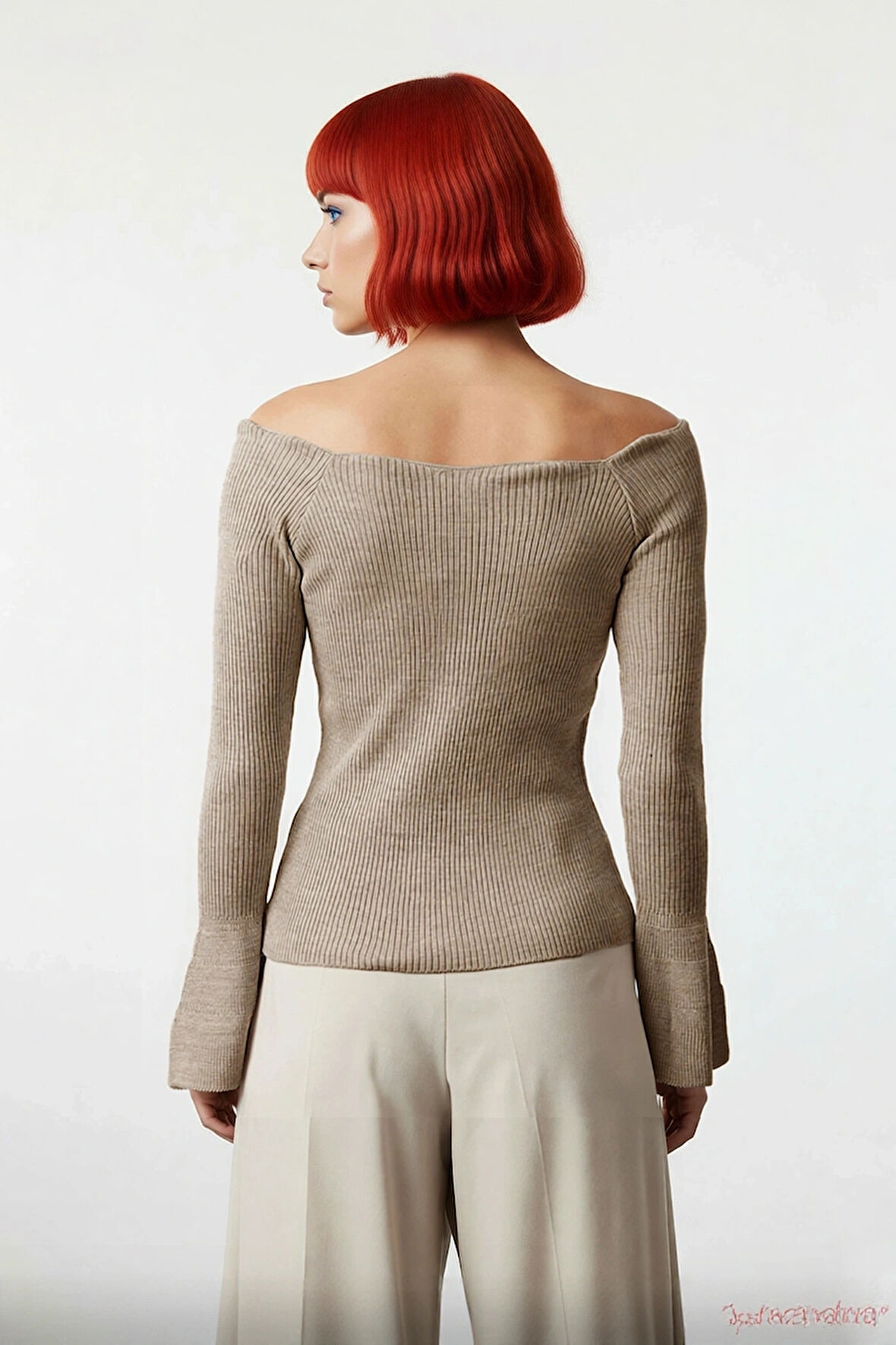 Kadın Carmen Yaka Uzun Kollu Fitted Akrilik Triko Üst Gündüz Gece Basic Fitilli Dokuma Kombin