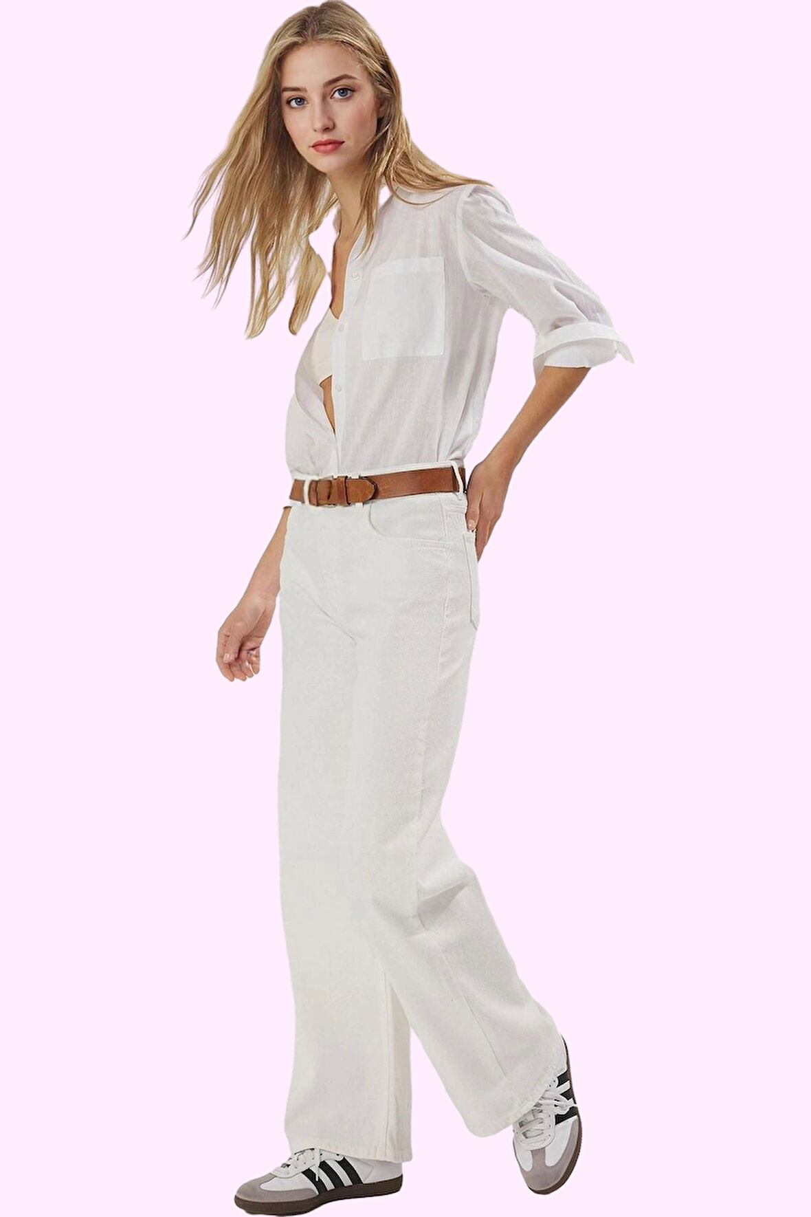 Kadın Yüksek Bel Geniş Paça Jean; Pamuk Denim Yazlık Günlük Kullanım İçin Kaliteli Malzeme