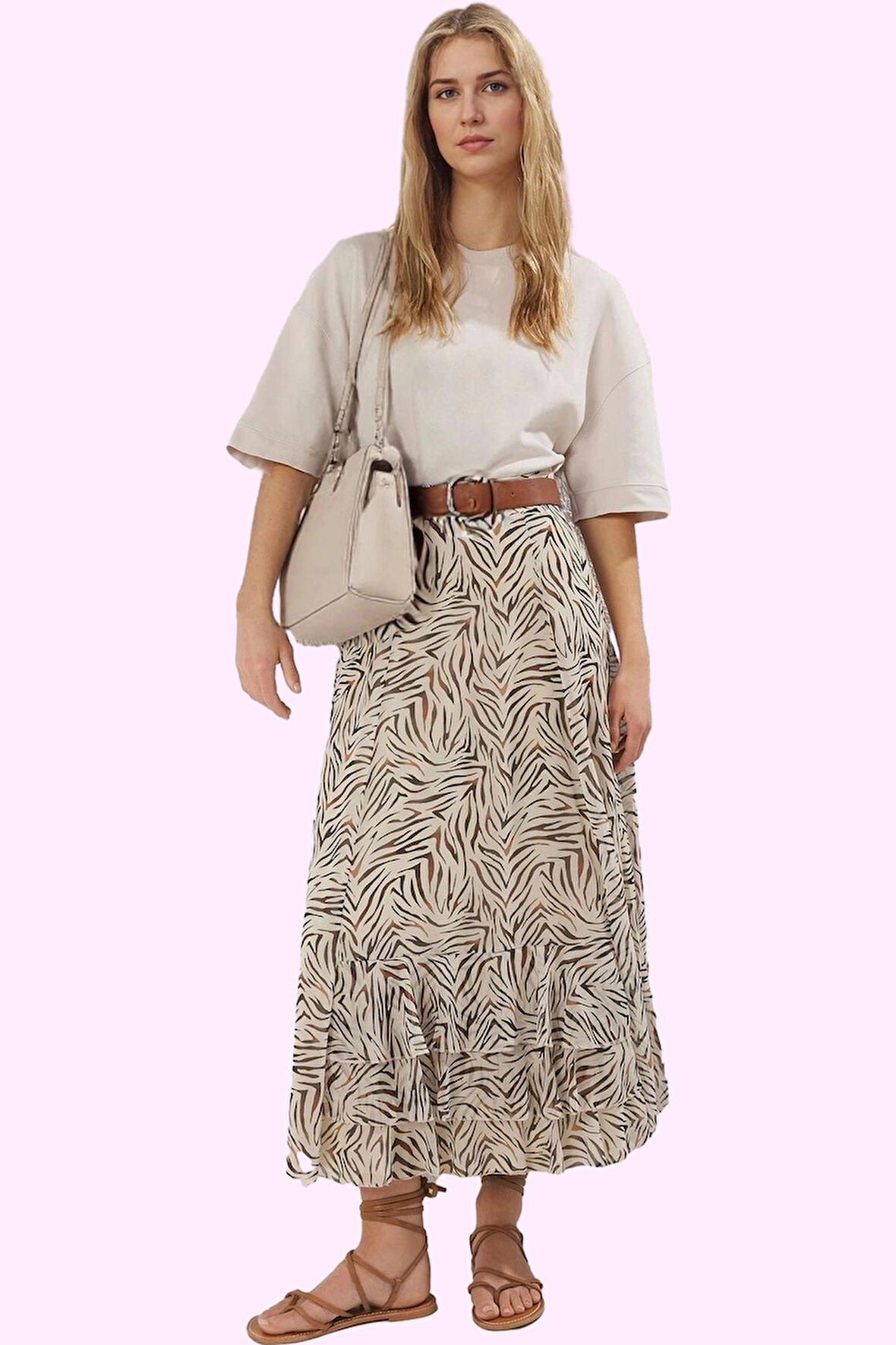 Kadın Rahat Kloş Maxi Etek Polyester Animal Desenli Tüm Sezonlar Yaz Aylarının Vazgeçilmezi