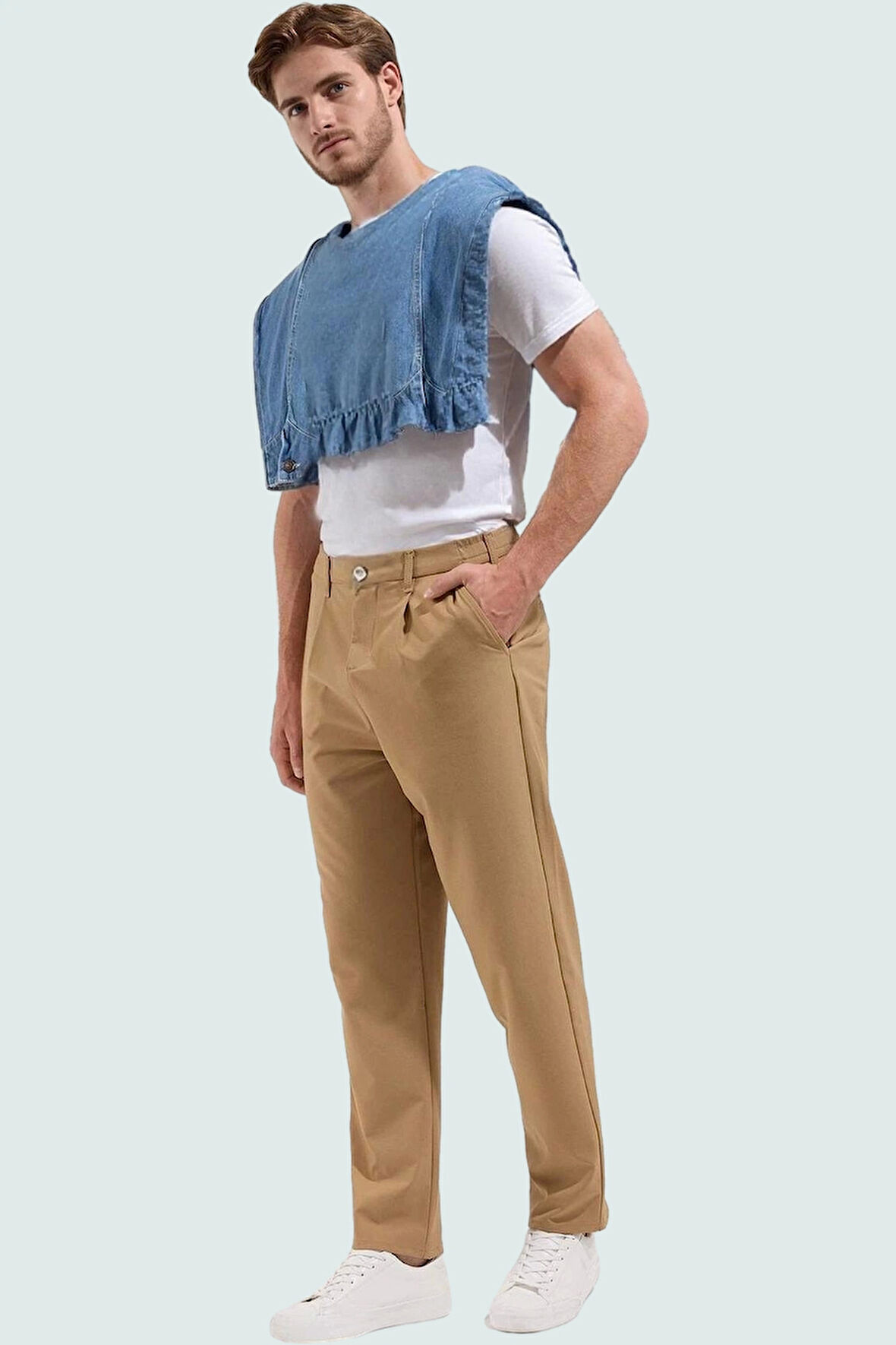 Erkek Modern Pantolon Geniş Paça Rahat Kalıp Sürdürülebilir Üretim Yaz Aylarının Vazgeçilmezi