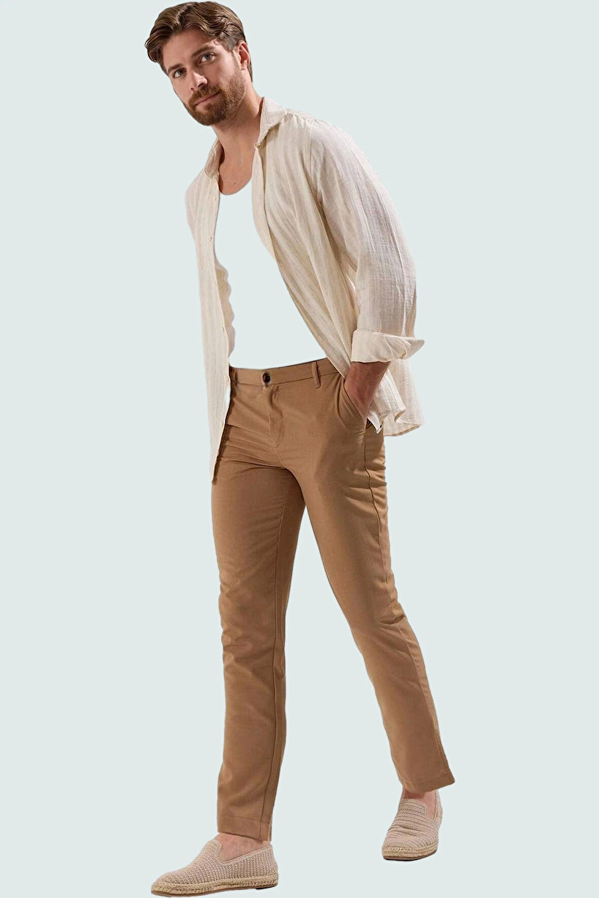 Erkek Regular Chino Pantolon Renk Slim Fit İtalyan Kesim Boru Paça İş Ve Günlük Hafta Sonu