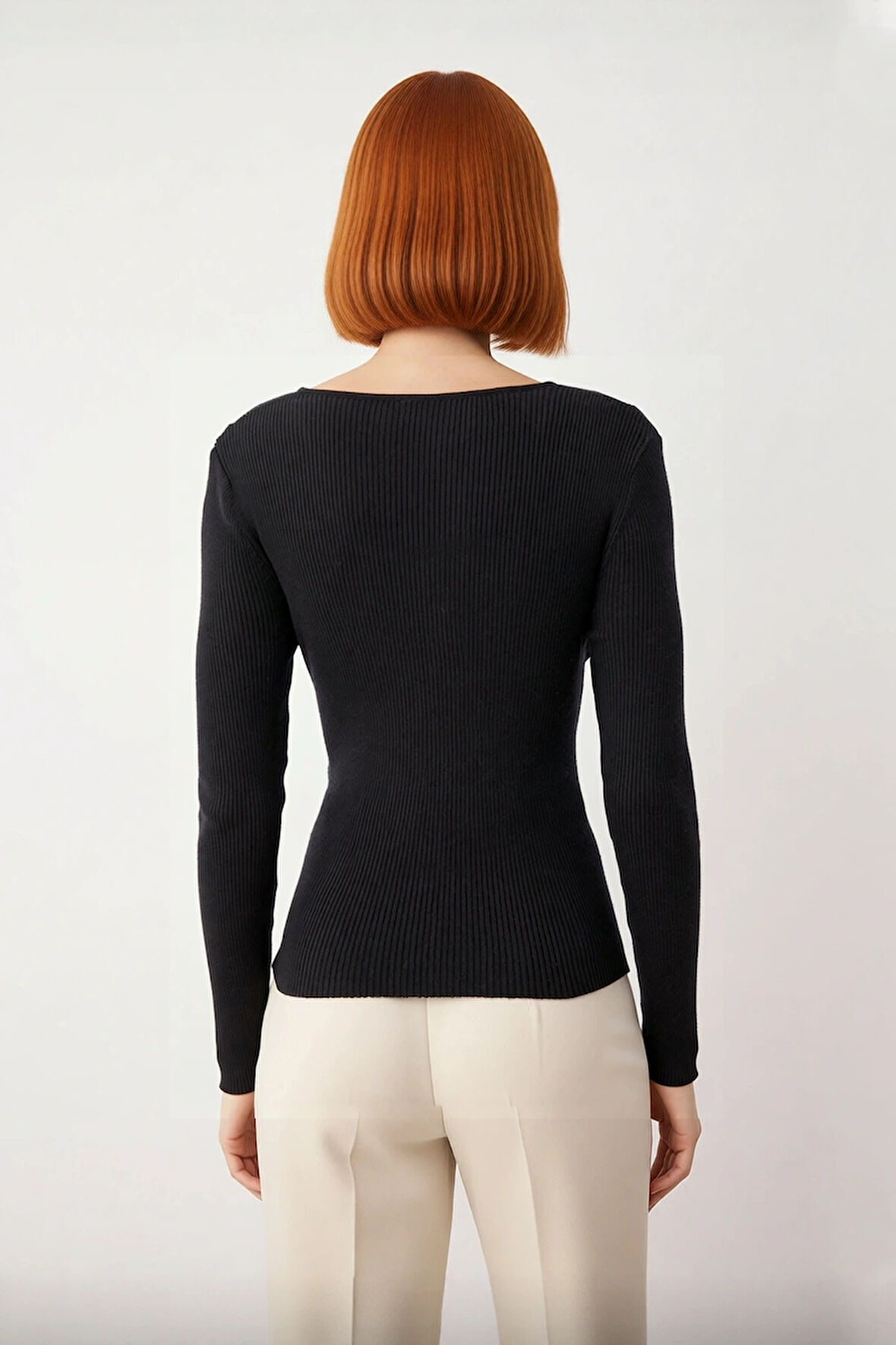 Kadınlar İçin V Yaka Düz Desen Uzun Kollu Fitted Triko Kazak İlkbahar Sonbahar Güncel Trendler