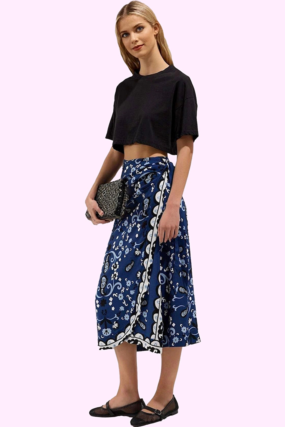 Kadın Kruvaze Kapamalı Midi Etek Viskoz Yazlık Casual Tarz Günlük Kullanım Kaliteli Malzeme