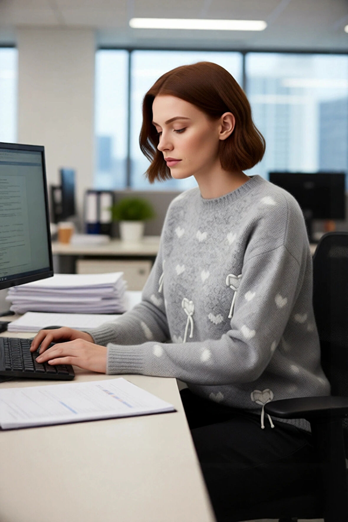 Kadın Cool Comfort Oversize Triko Kazak Kalp Desen Detaylı Düşük Kollu Soğuk Kış Günleri İçin