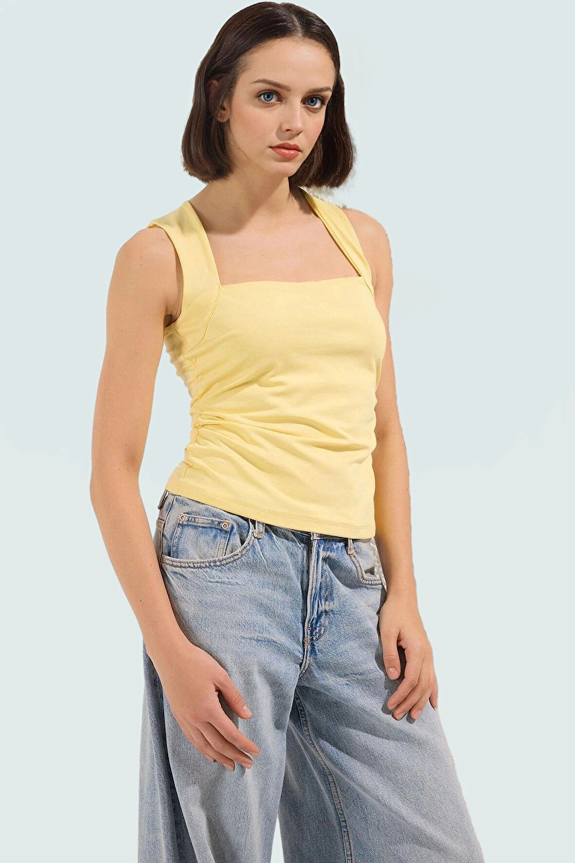 Kadın Yazlık Kolsuz Bluz Pamuklu Rahat Kare Yaka Premium Kalite Modern Stil