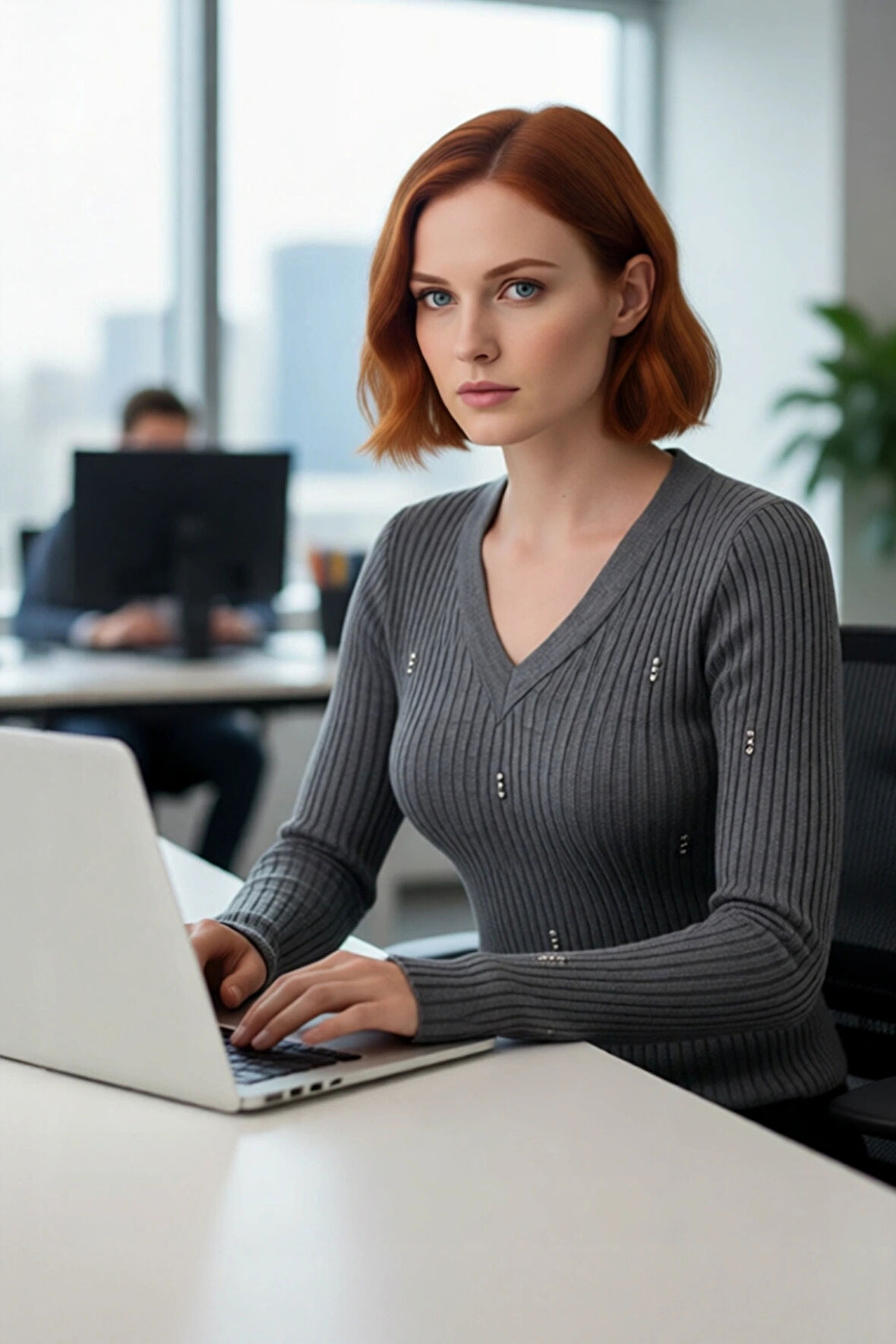 Kadın Antrasit Fitilli Triko Kazak V Yaka Taş İşlemeli Detaylarıyla Kış Şıklığı Sunar Kaliteli