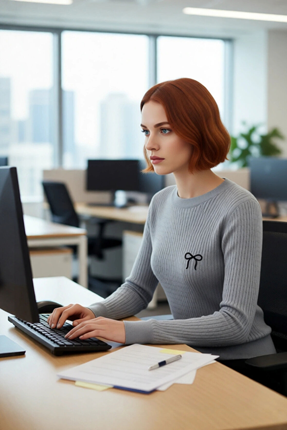 Kadın Regular Fit Bisiklet Yaka Saç Örgü Dokulu Nakış Detaylı Triko Kazak Günlük Şık Giyim