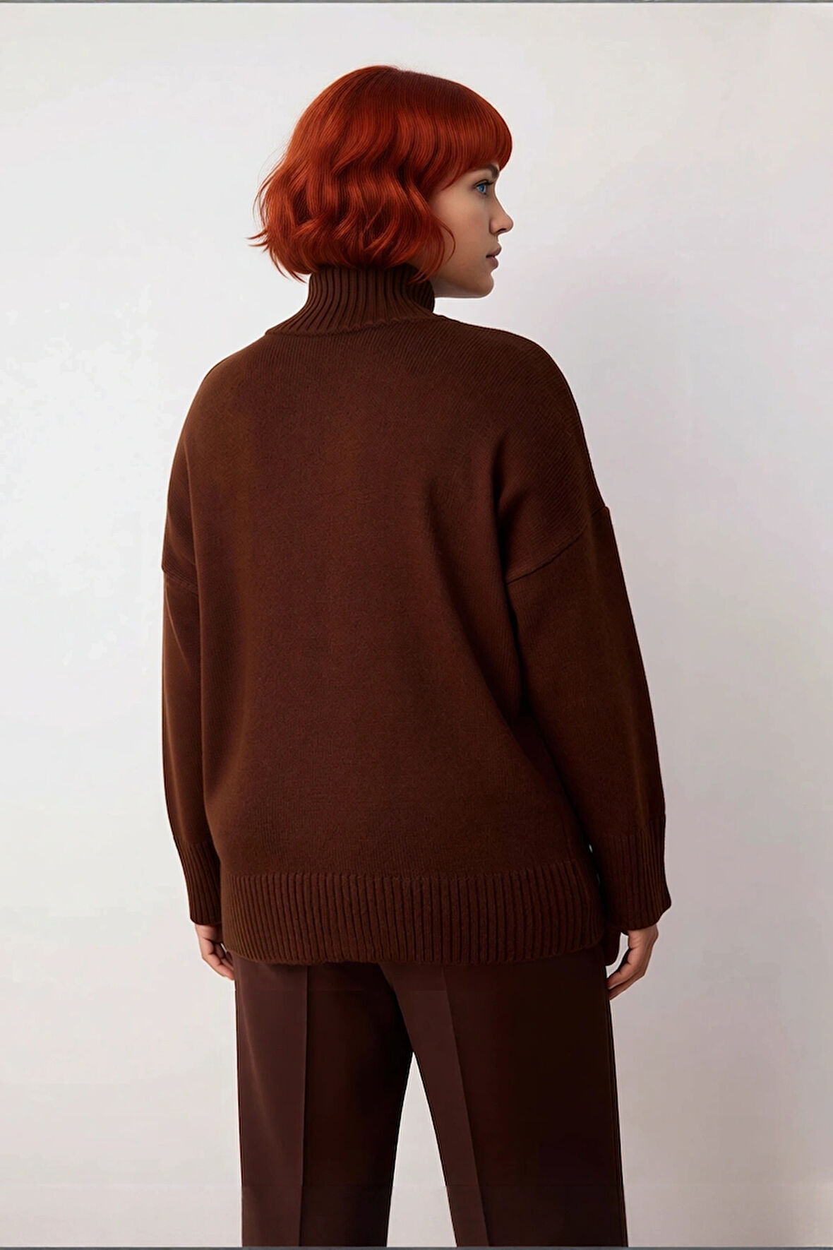 Kadın Günlük Giyim Düşük Kol Dik Yaka Triko Kazak Relaxed Kalıp Akrilik Malzeme Sıcak Tutuş