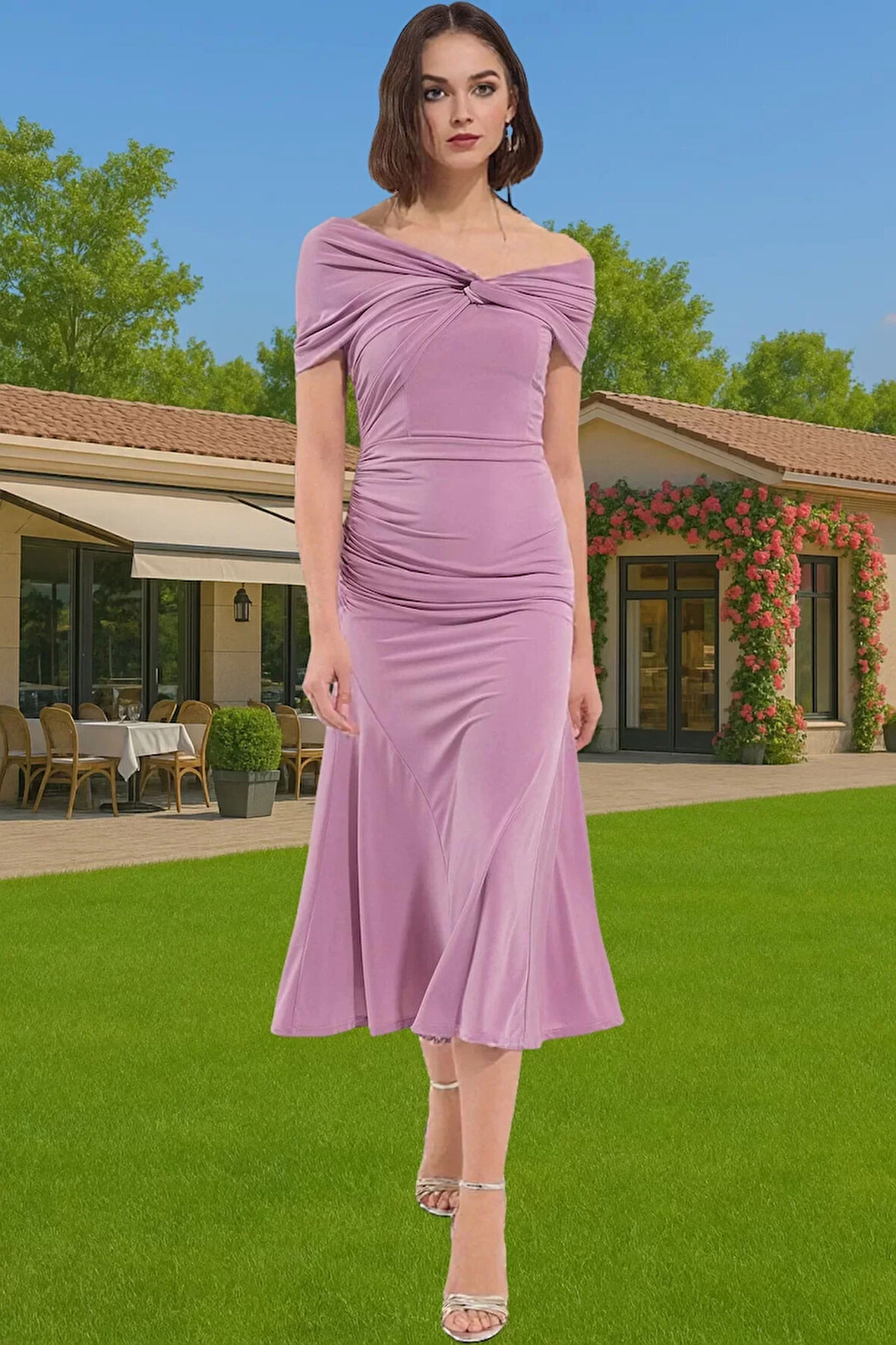 Feminen Midi Boy Polyester Örme Elbise Zarifane Tasarım Günlük Kullanım İçin Rahat Kullanım