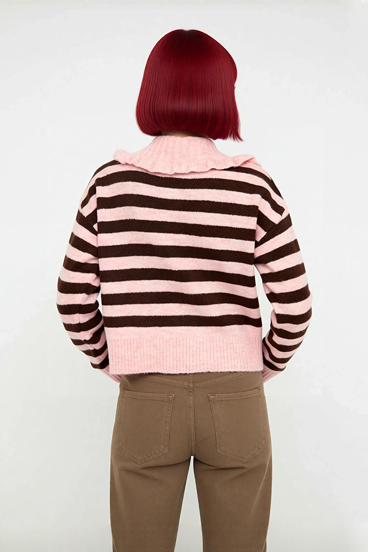 Kadın Casual Crop Regular Kalıp Triko Kazak Devrik Yaka Çizgili Düşük Kollu Soğuk Havalar İçin